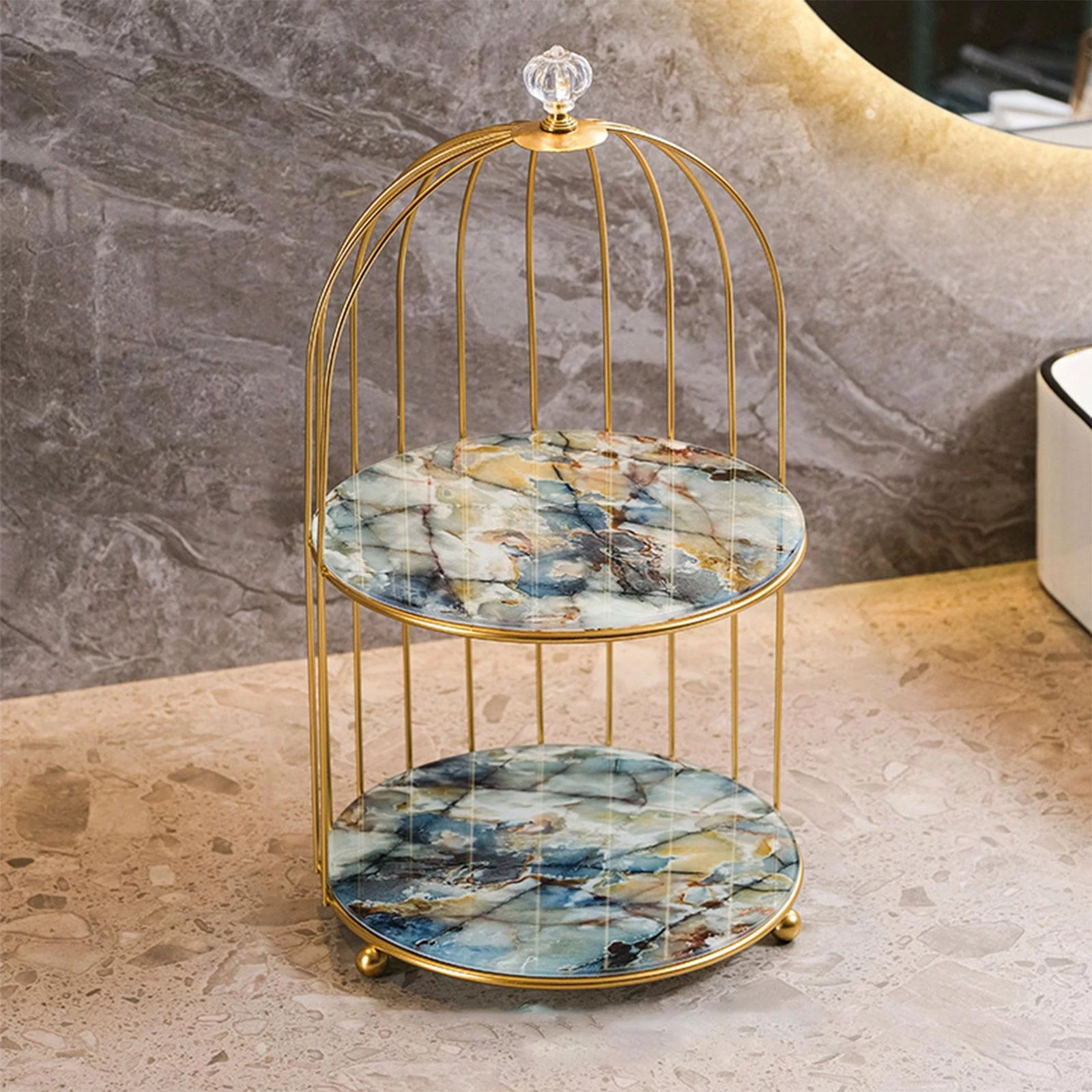 2Pcs Iron Bird Cage Perfume Makeup Holder Organizer Rack Standing Shelf for Bedroom