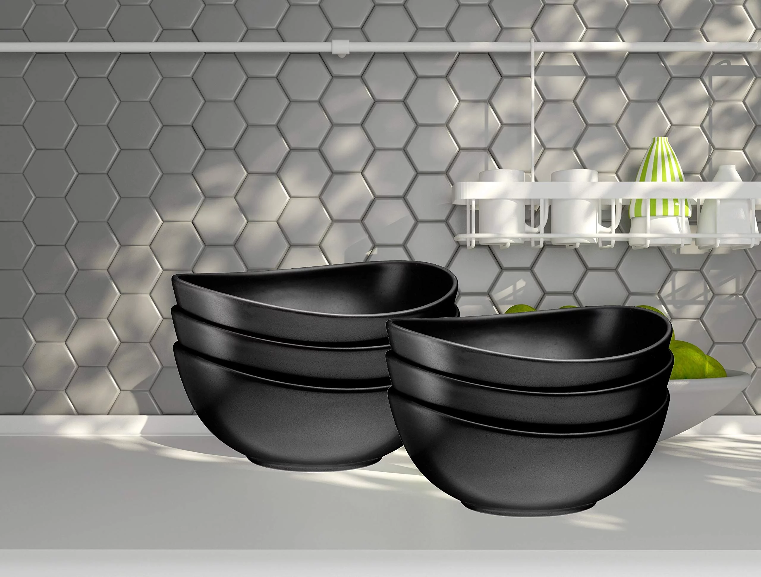 Bruntmor Matte Black Round Curved Soup Bowl Set - 28 Oz x6