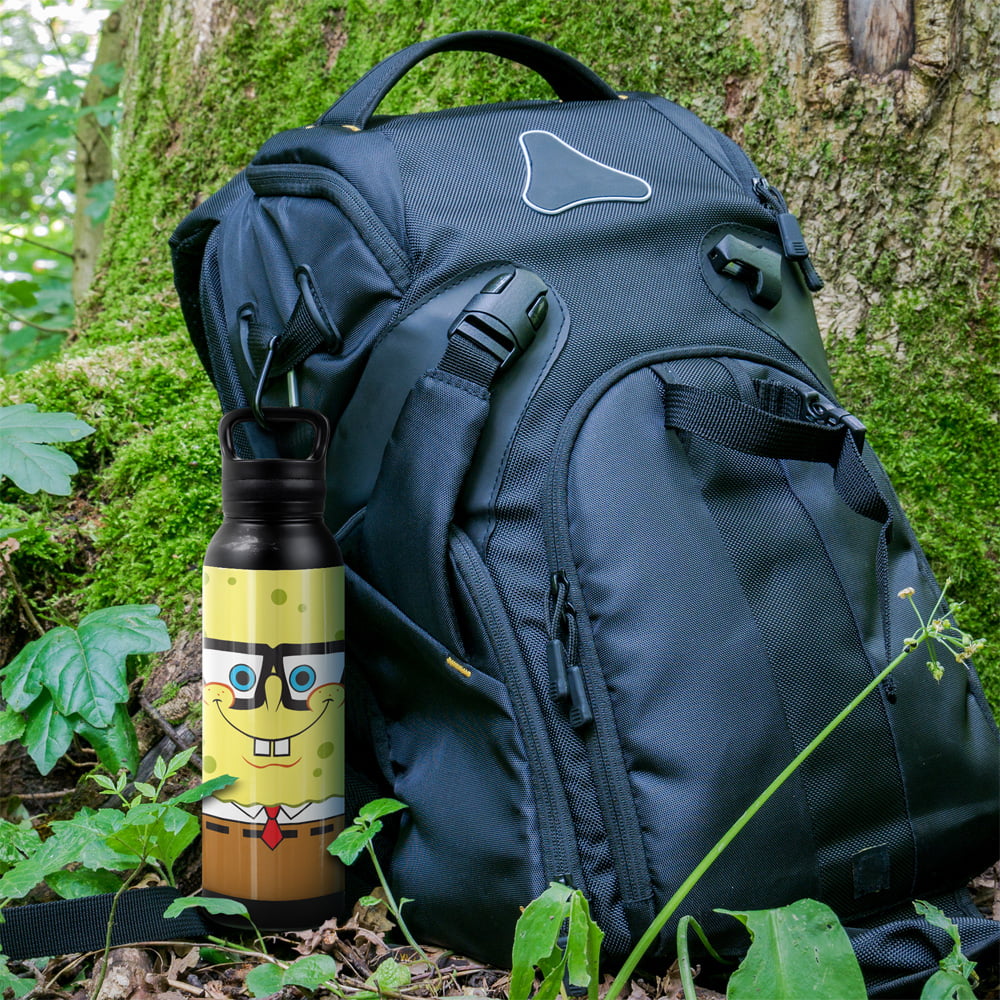 Spongebob Official Spongebob Nerd Face 24 oz Insulated Canteen Water Bottle, Leak Resistant, Vacuum Insulated Stainless Steel with Loop Cap