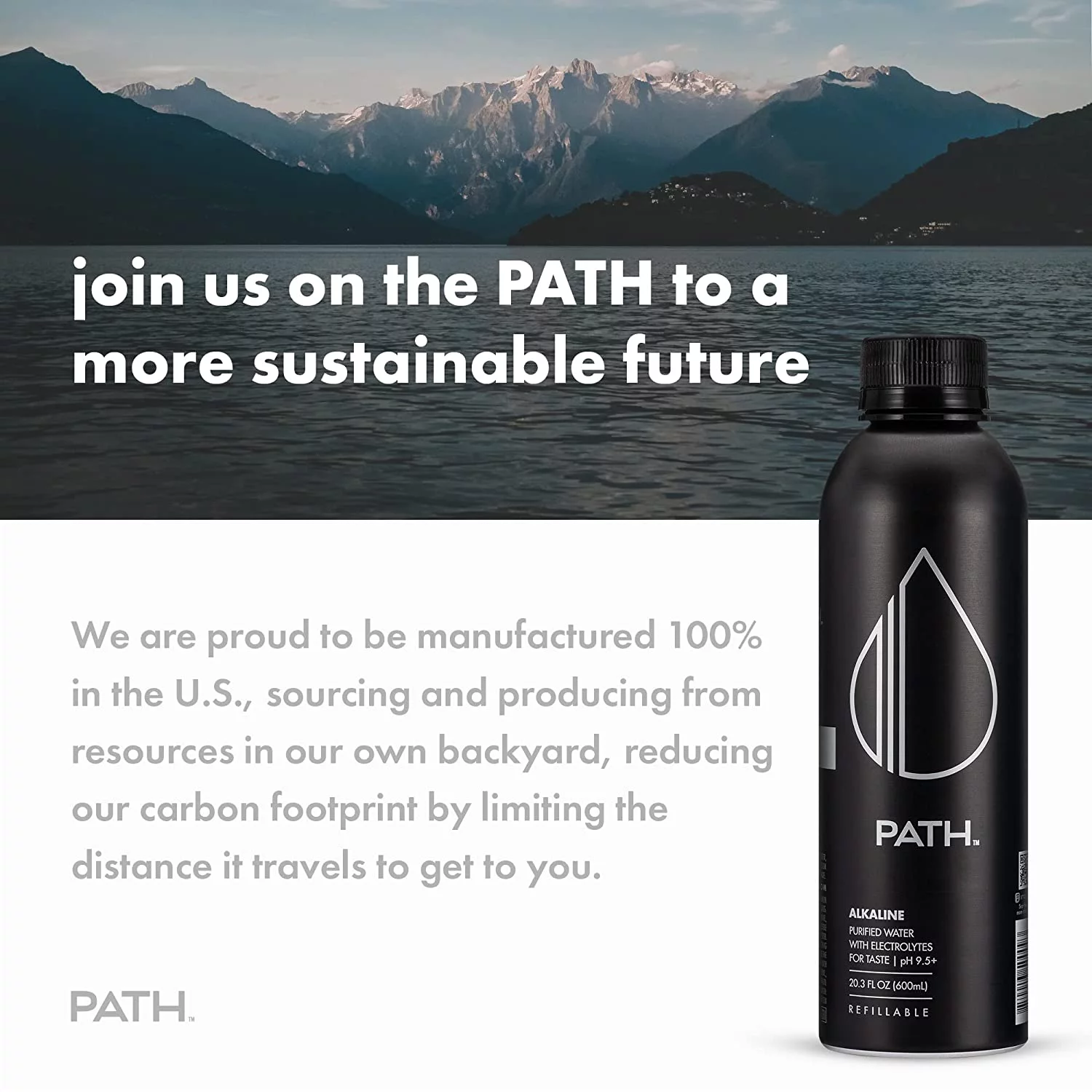 PATH Water Alkaline Bottled Water in Reusable Aluminum Bottle, 20.3 fl oz, 18 Pack