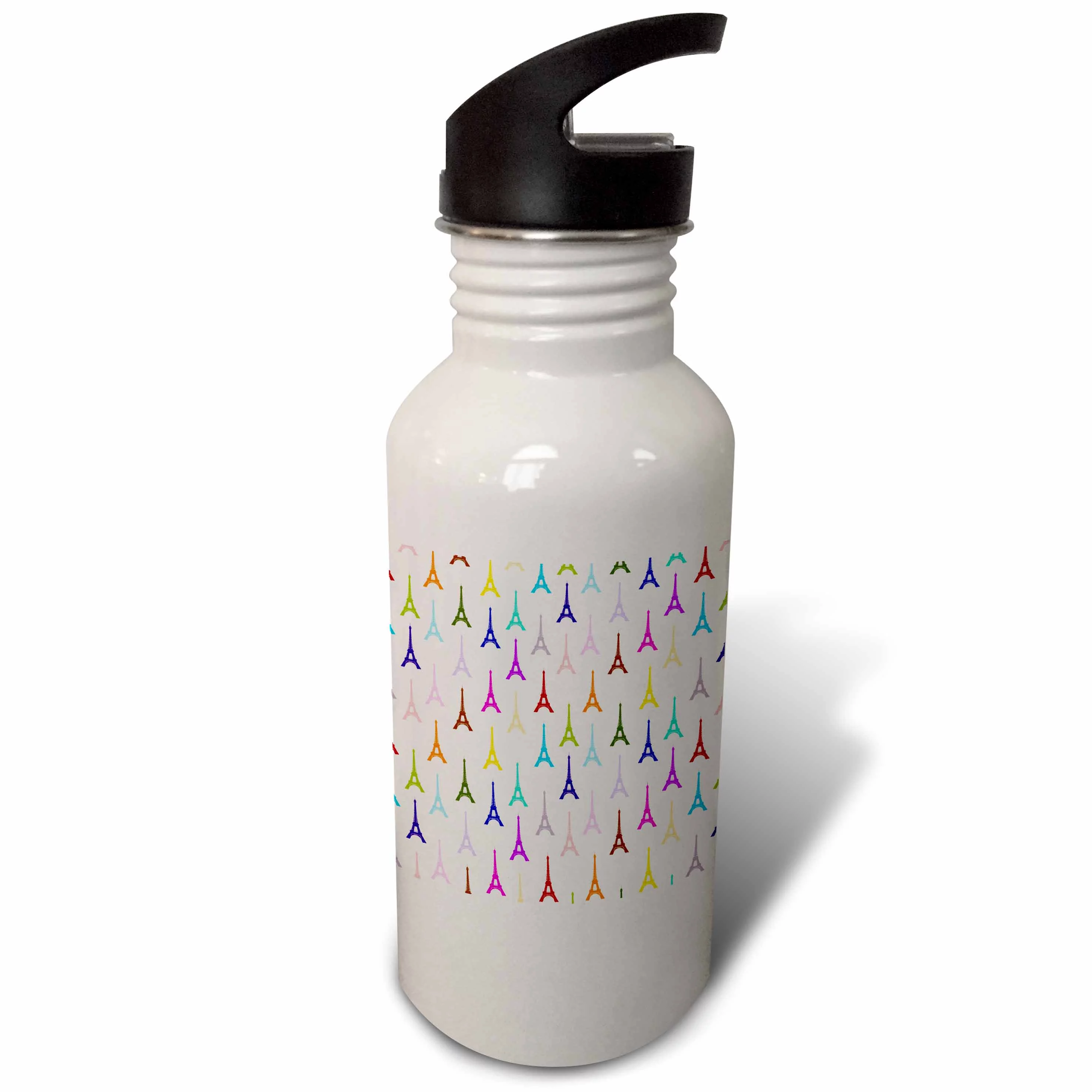 Rainbow Eiffel Tower pattern - Colorful Paris Towers on white - Multicolor France - Multicolored 21 oz Sports Water Bottle wb-120179-1