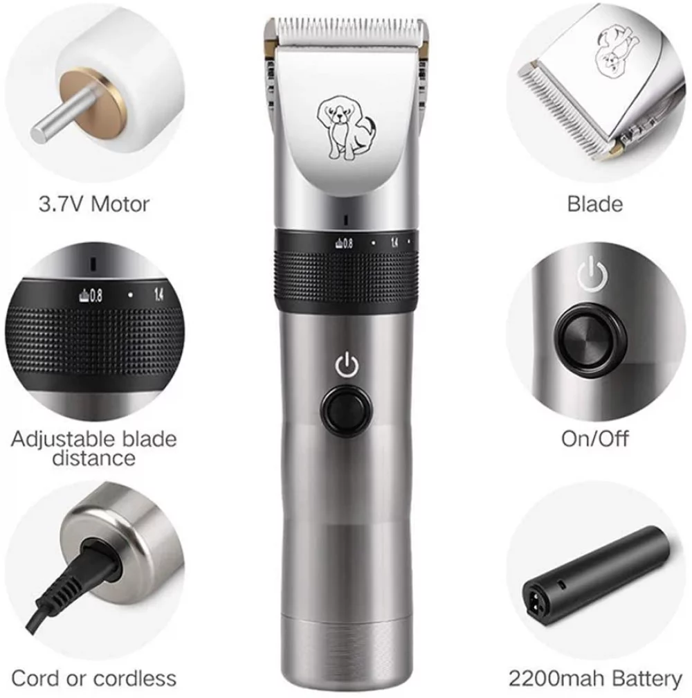 Dog Clipper, Low Noise Pet Clippers Rechargeable Cordless Cat and Dog Clippers Dog Trimmer Professional Dog Shaver Set with 4 Comb Guides Scissors,8X4x4cm