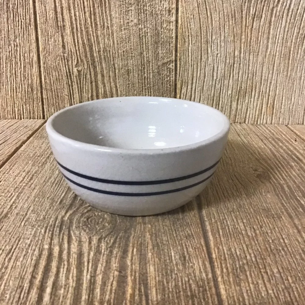 Martinez Pottery Salad Bowl Handmade Heritage Blue Stripe Stoneware