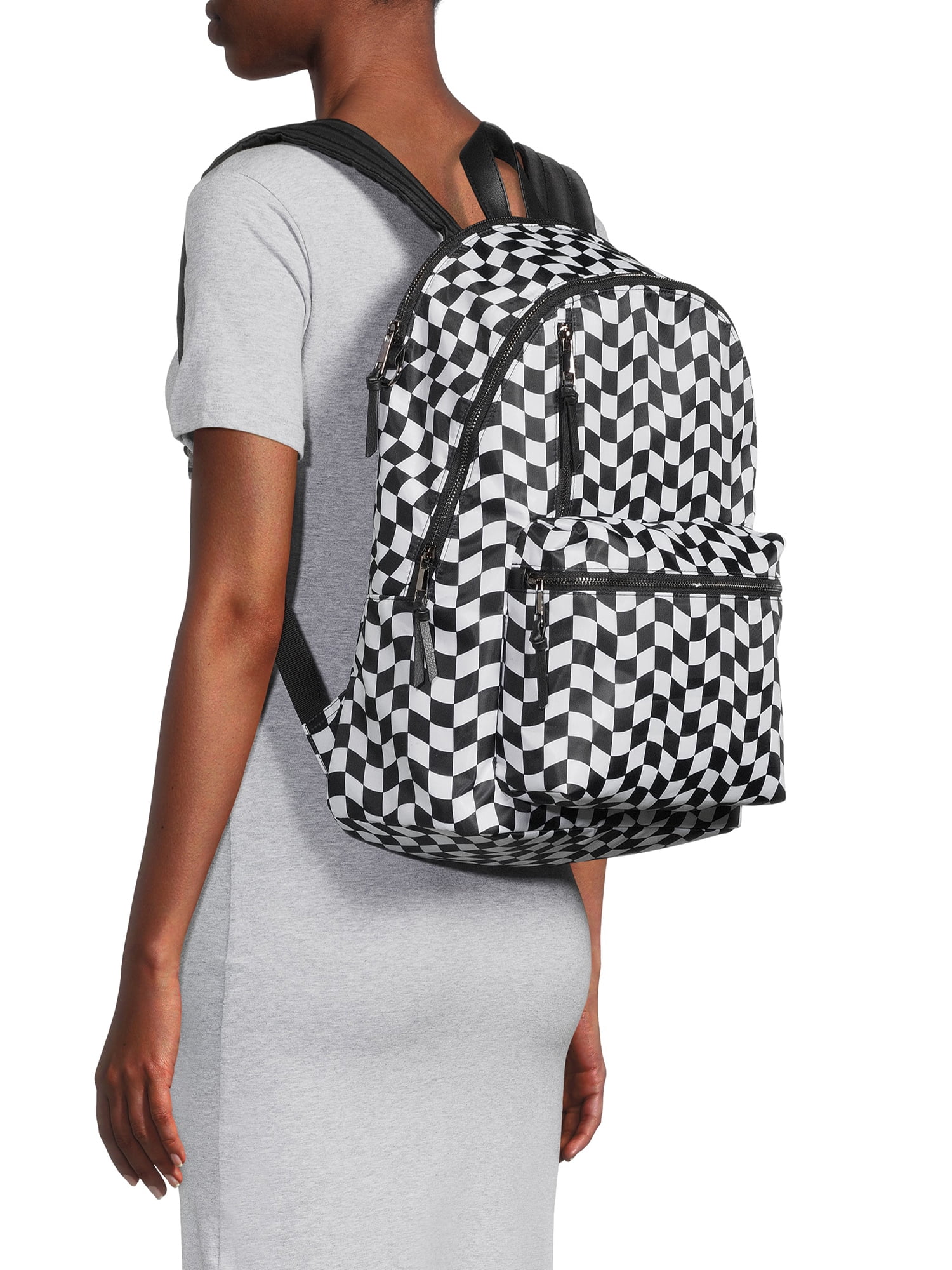 No Boundaries Women's Dome Zip Backpack, Black White Checker