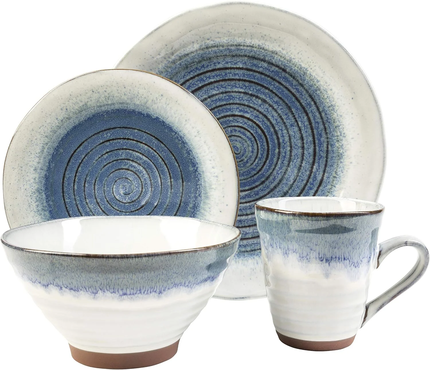 Talia 16-Piece Stoneware Dinnerware Set With Round Plates, Bowls, And Mugs, Dusk Blue