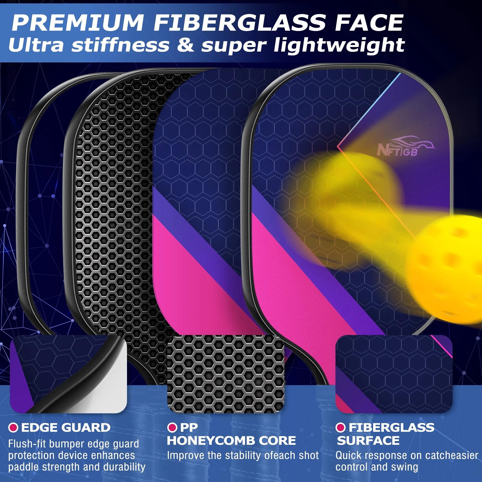 NFTIGB Pickleball Paddles, USAPA Approved Fiberglass Pickleball Set of 2, Lightweight Pickleball Rackets Set with 4 Balls