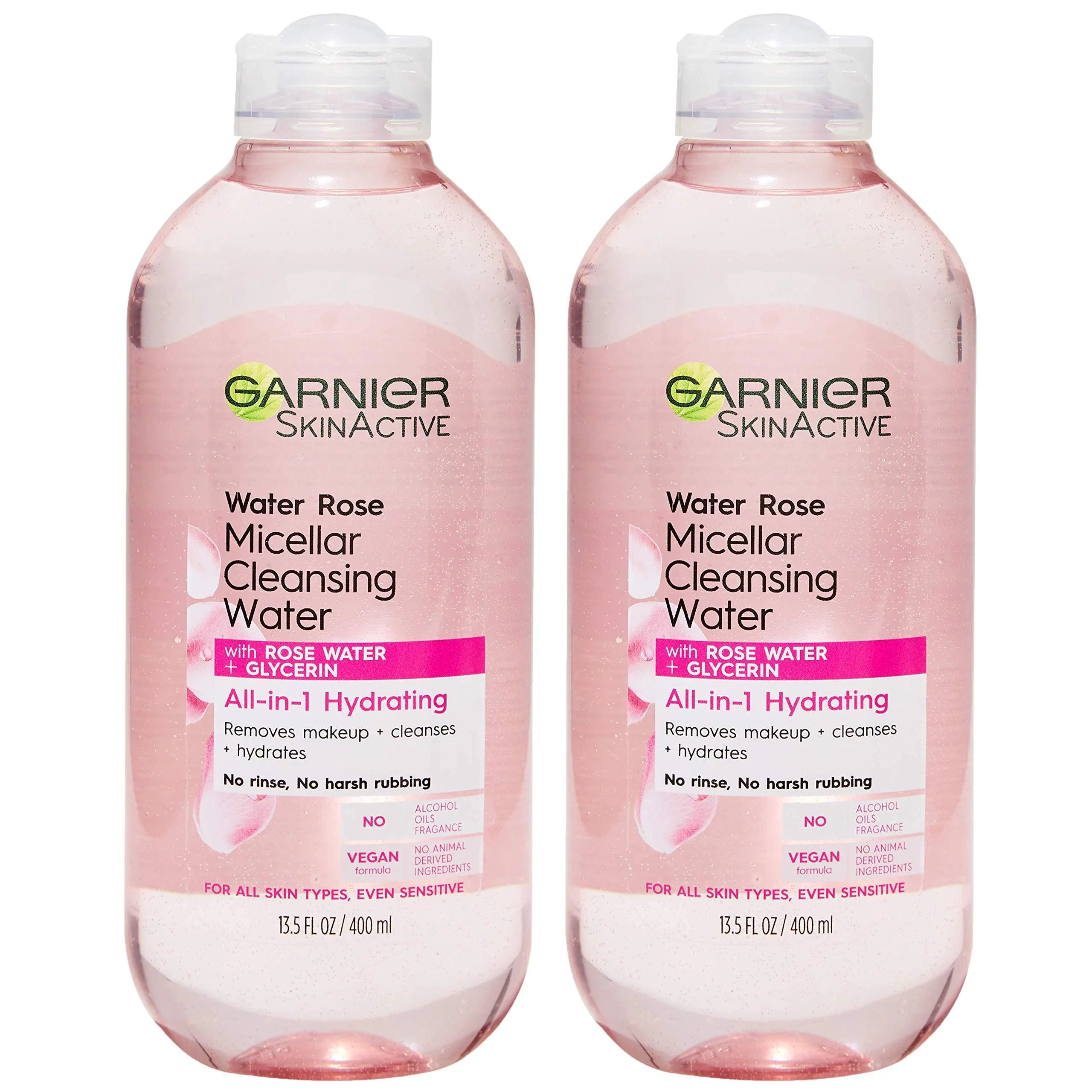 Garnier SkinActive Micellar Cleansing Water with Rose Water and Glycerin, All-in-1 Hydrating, For Normal to Dry Skin, 2 Count (Packaging May Vary) 2-Pack