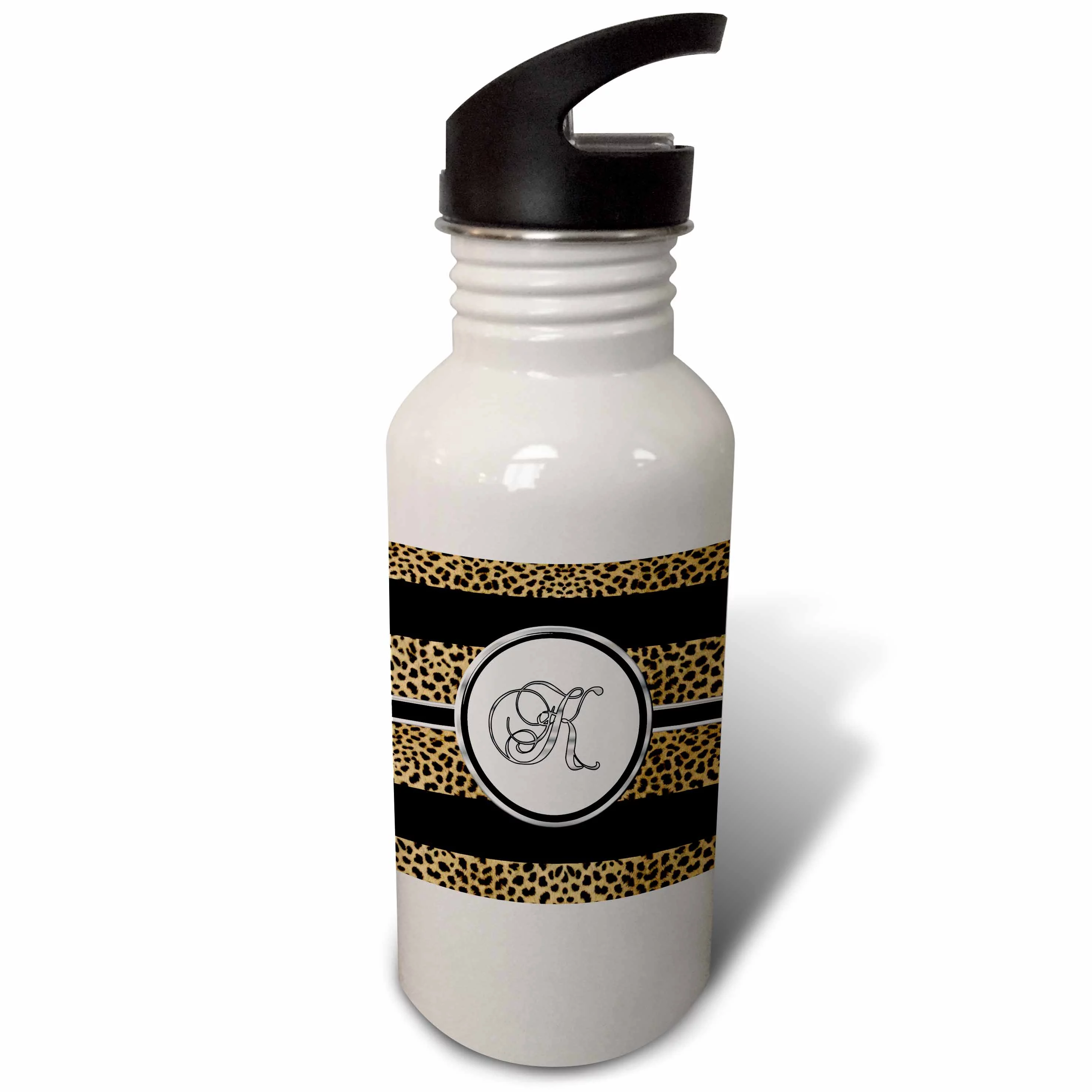 Elegant Cheetah Animal Print Monogram Letter K 21 oz Sports Water Bottle wb-180680-1