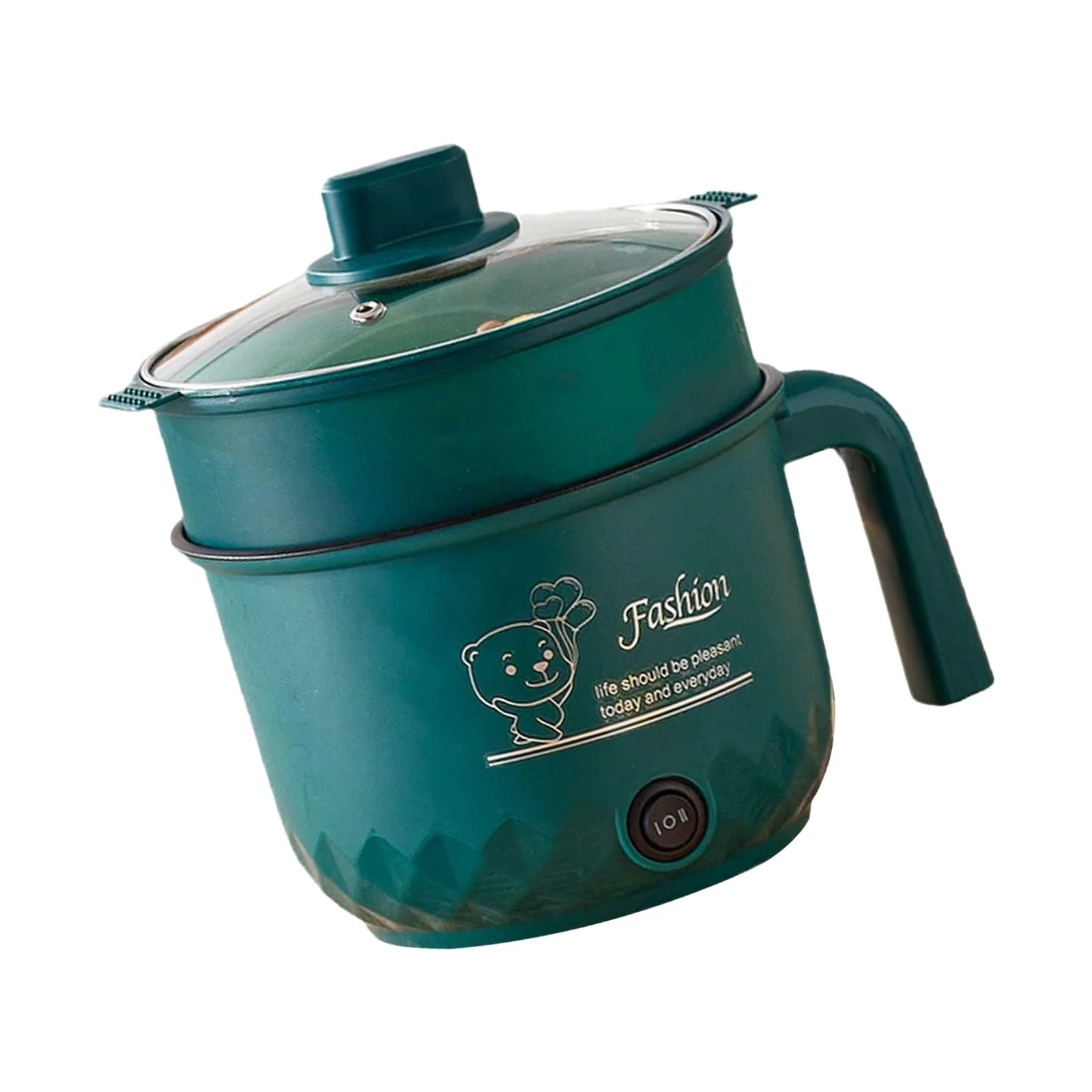 LOVIVER Electric Cooker Compact Soup Steamer Double Layer Heat Insulation 1.8L Cooking Pot Mini Cooker for Noodles Dumpling Fry Ramen with steamer