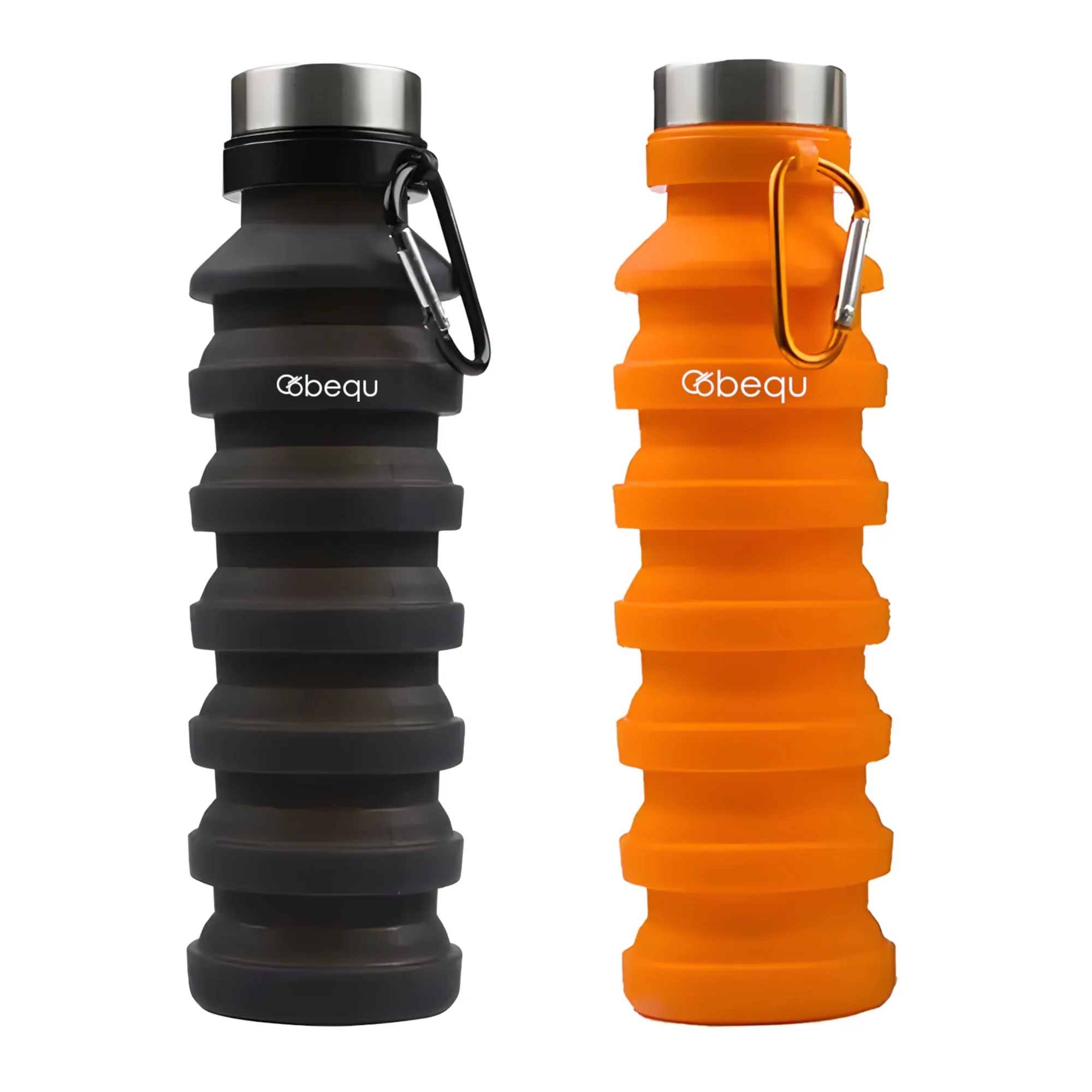 BEQU 550ml/18 Fl Oz Collapsible Silicone Water Bottle, Reusable, BPA Free, Dishwasher-Safe, Portable, Leak Proof, Use for Home Office Sports Travel Gym Camping Hiking (2PK Black-Orange)