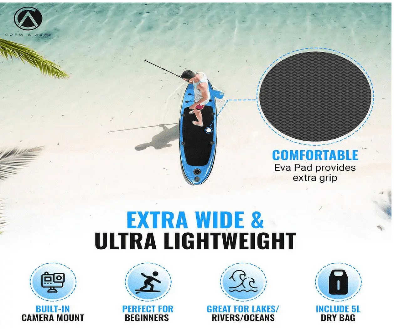 Inflatable Stand Up Paddle Board Non Slip SUP W Backpack, 3 Fins, Paddle, Pump (10 ft. x 33 in. x 6.2 in.) 17 lbs. Blue