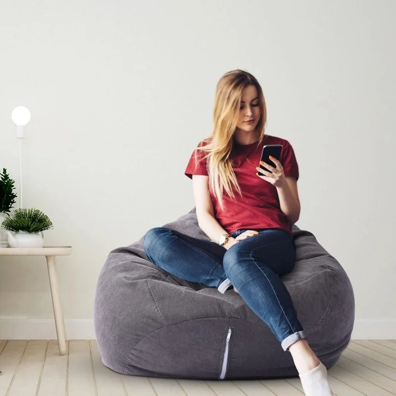 2 Pcs Storage Bean Bag Chair Cover (Dark Grey)