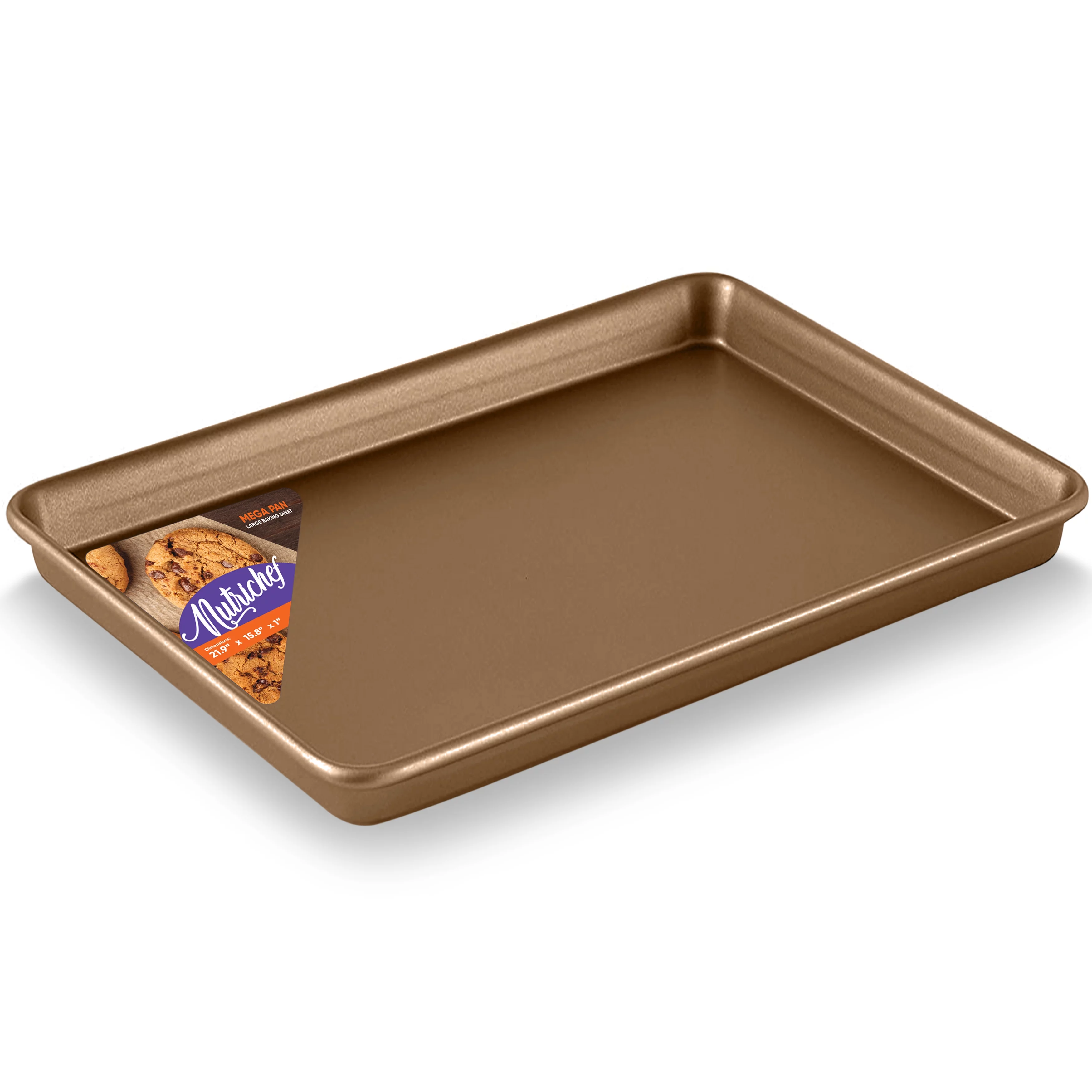 NutriChef Metal Oven Large Baking Tray, Professional Quality Non-Stick Mega Pan Bake Trays (Gold)
