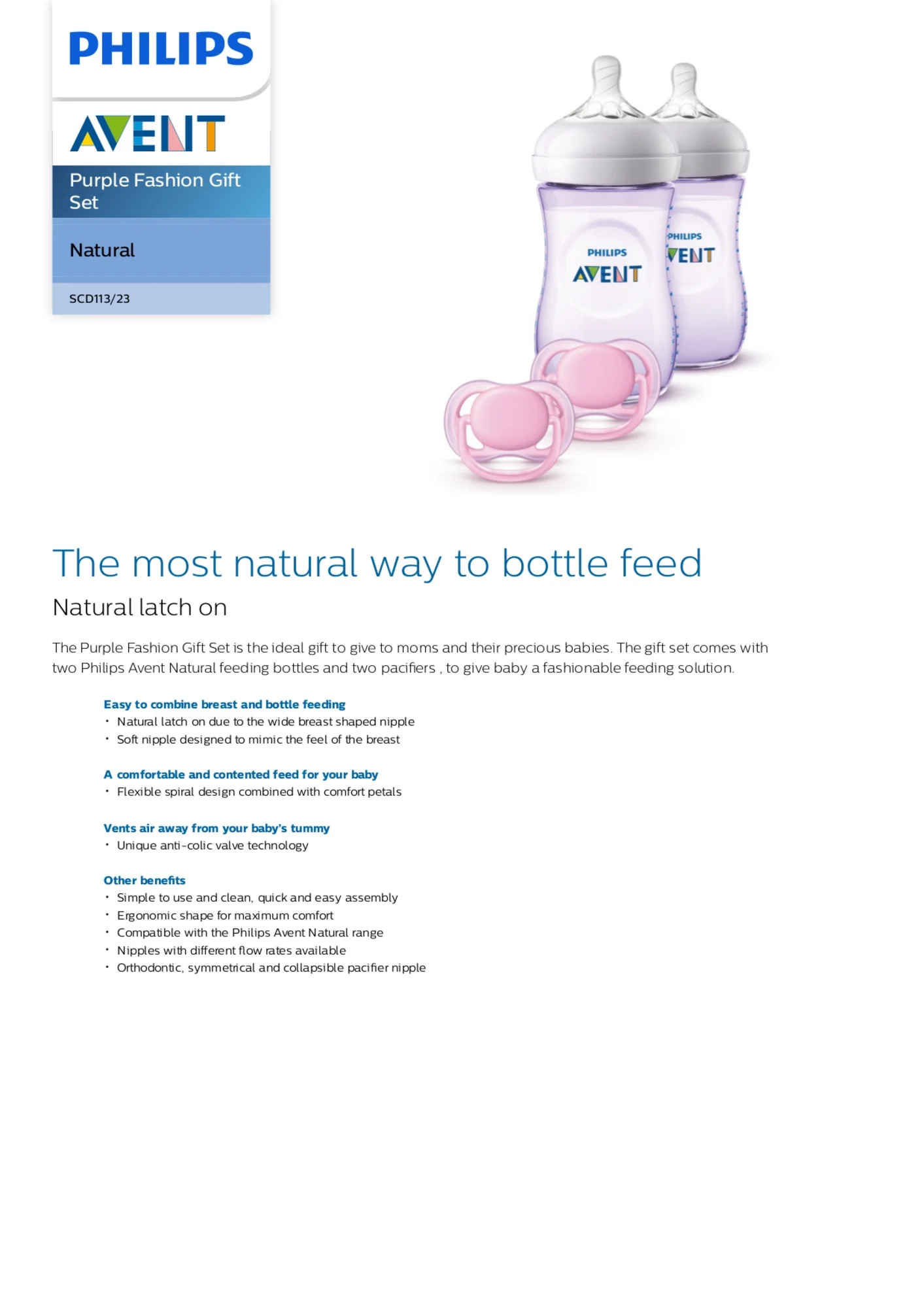 Philips Avent Natural Baby Bottle Purple Baby Gift Set SCD113/23