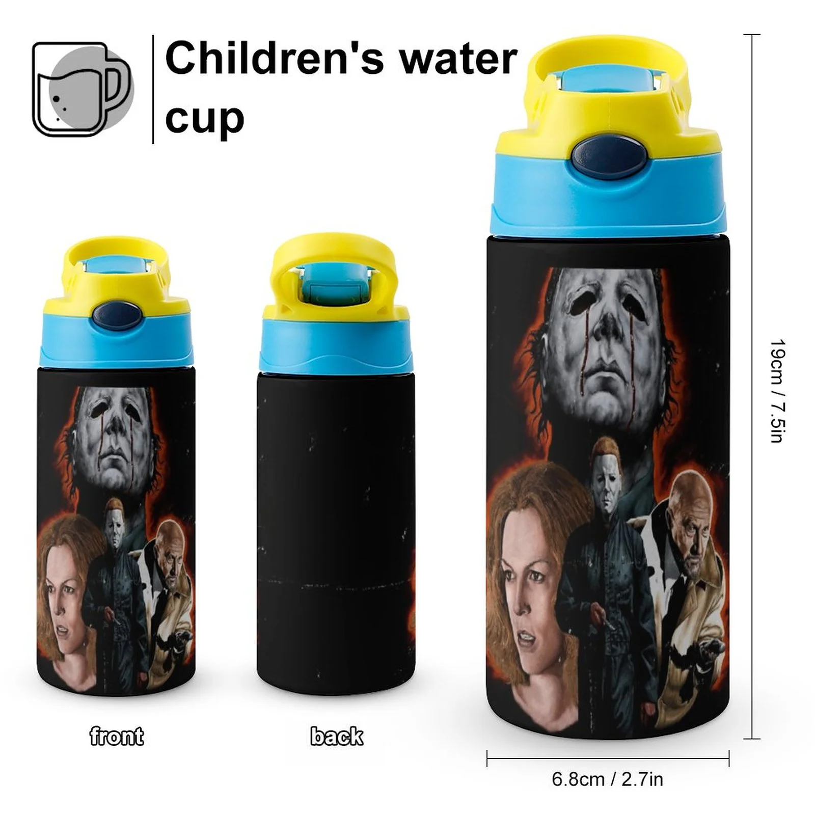 Michael Myers Characters Kid's Insulated Water Bottle With Straw Vacuum Stainless Steel Cup Leak-Proof Children Toddler Thermoses