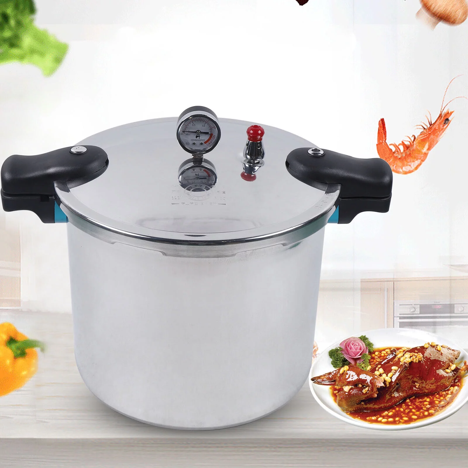 ZhdnBhnos 22L Large Capacity Pressure Cooker 23 Quart Kitchen Pressure Cooker Canner Pot Cookware Aluminium 70kpa with Pressure Gauge Release Valve