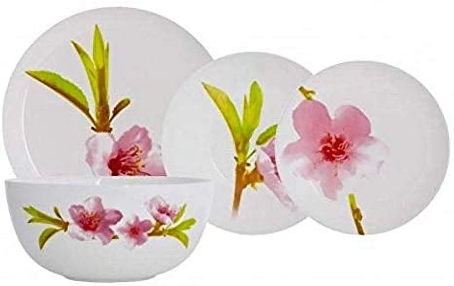 Luminarc E4905, Water Color Collection 19 Pcs Dinnerware Set, Tempered Glass Round Plates, Set for 6