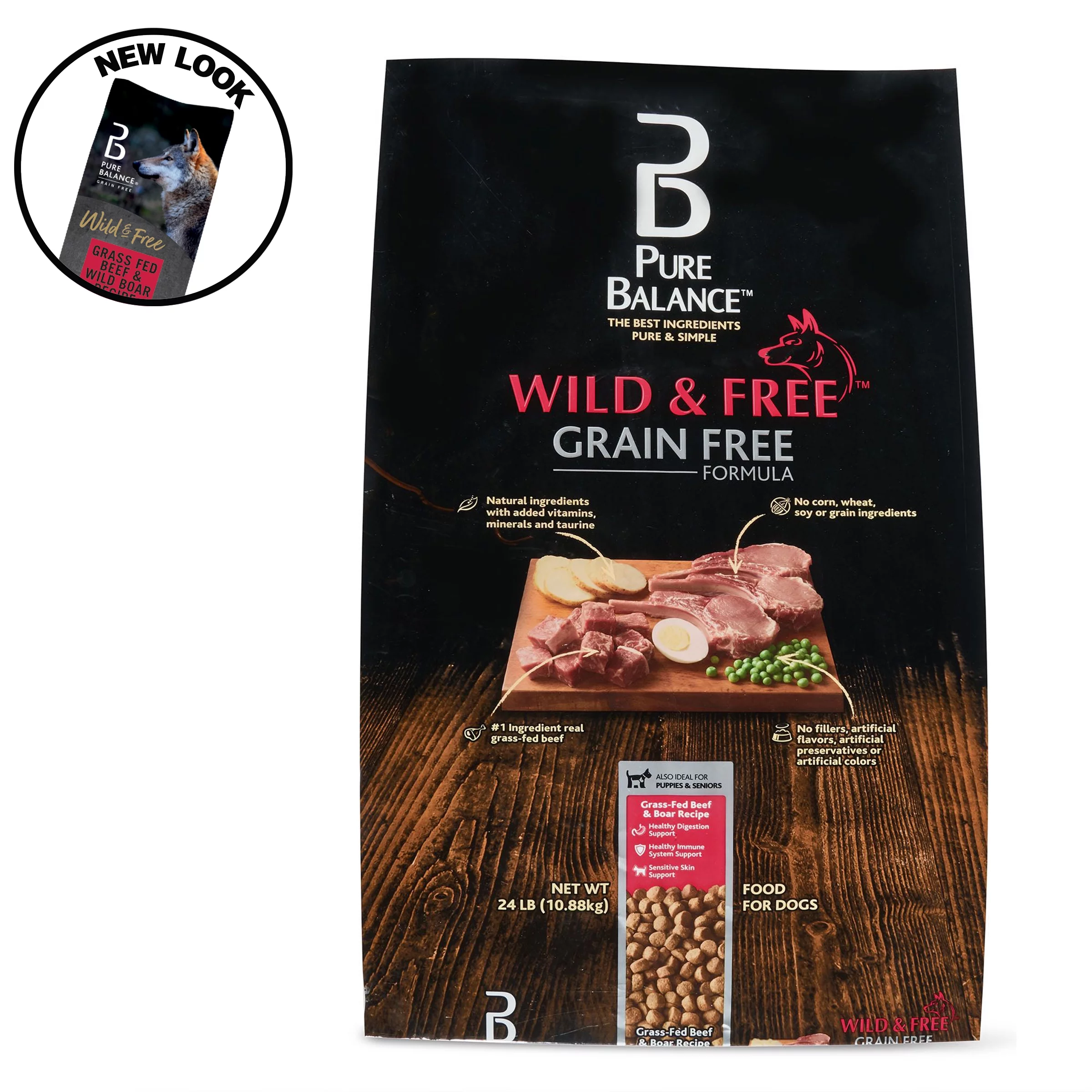 Pure Balance Wild & Free Grain-Free Grass-Fed Beef & Boar Recipe, Dry Dog Food, 24 lb