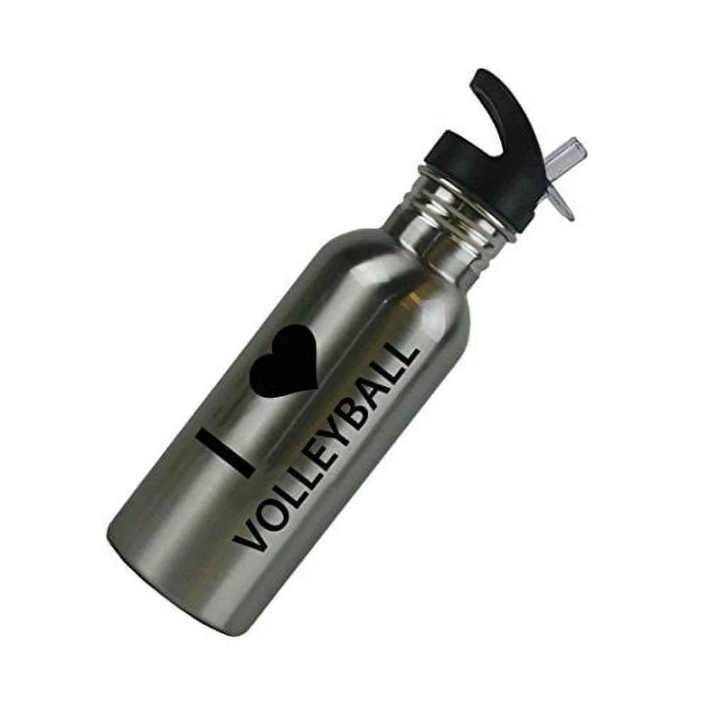 I Love Volleyball Stainless Steel Water Bottle with Straw Top 20 Ounce 600ML Sport Water Bottle (Black) (Black)