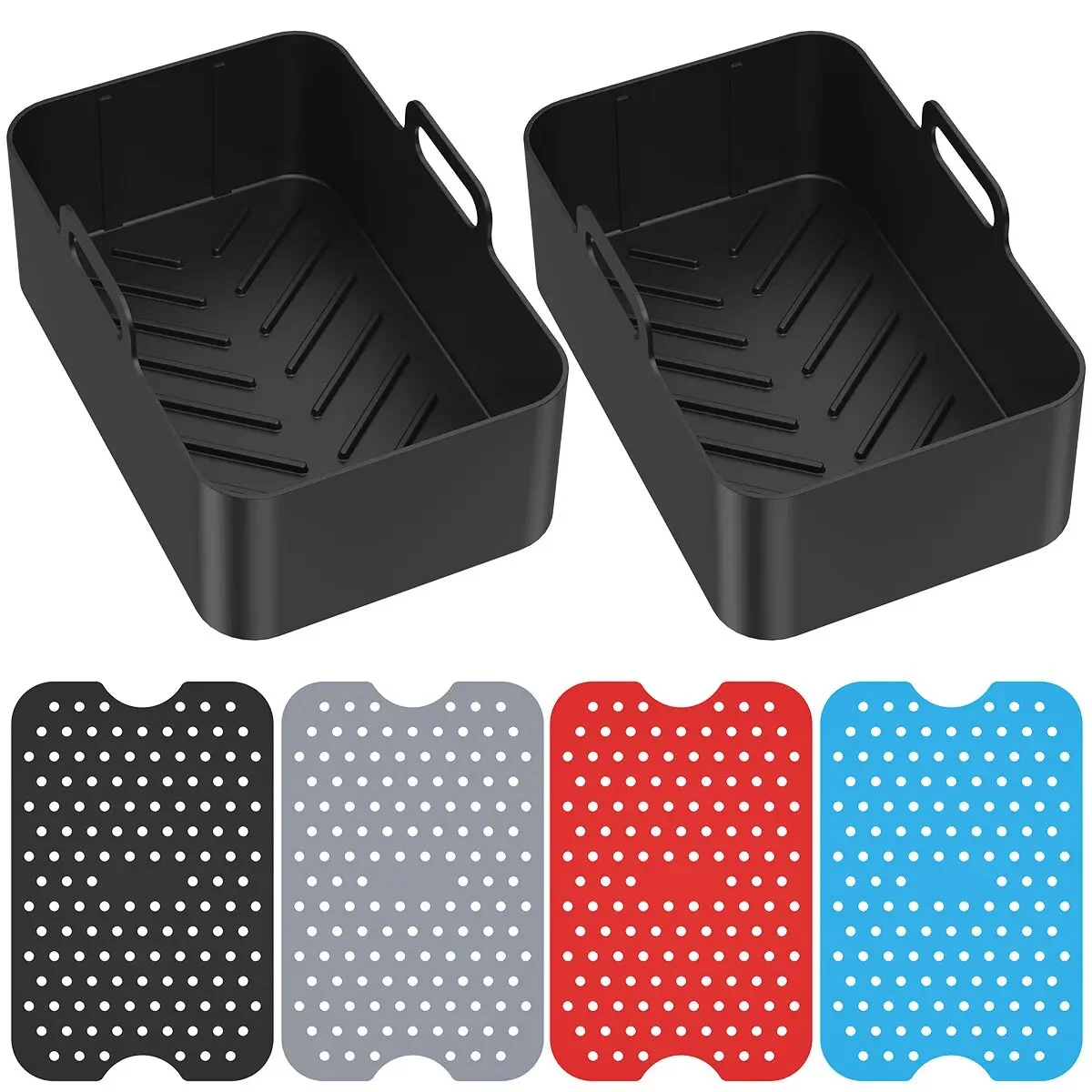 6Pcs Air Fryer Silicone Pot Liner with Handle Air Fryer Accessories Silicone Basket Oven Baking Tray Mats for Ninja Philips black