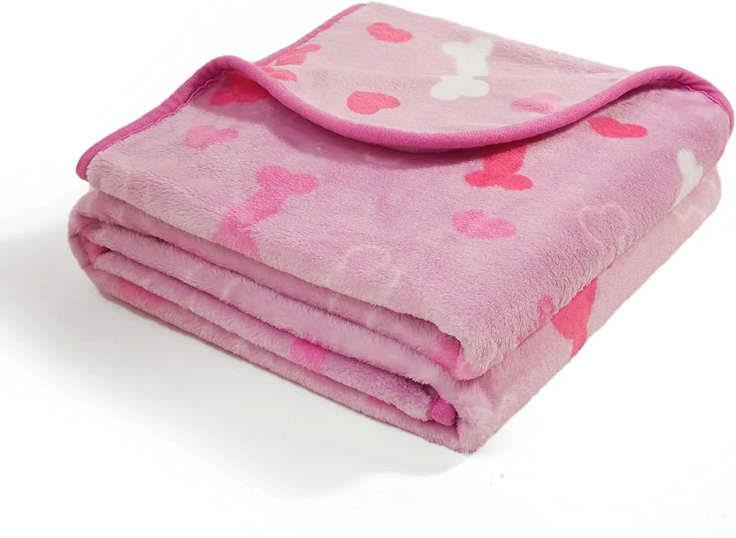 Luxurious Dog Blanket, 350 GSM Super Fuzzy Microplush Fleece Pet Blankets for Small Medium Large Dogs and Cats, Pink Bone, 64 × 40 Inches