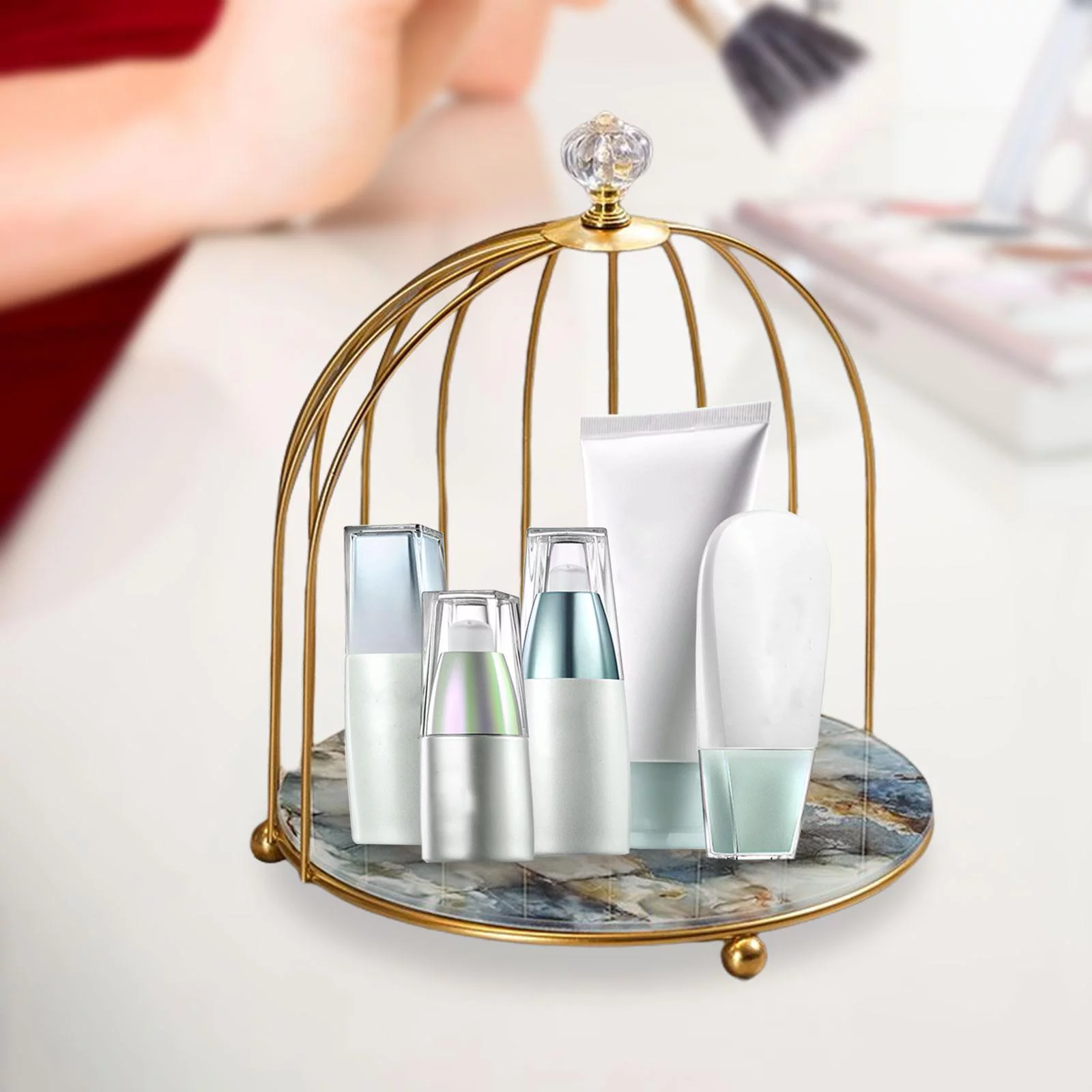 2Pcs Iron Bird Cage Perfume Makeup Holder Organizer Rack Standing Shelf for Bedroom