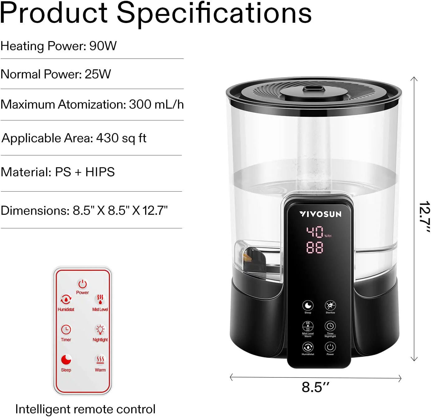 VIVOSUN Air Humidifier, 6L 2-in-1 Cool & Warm Mist Humidifier