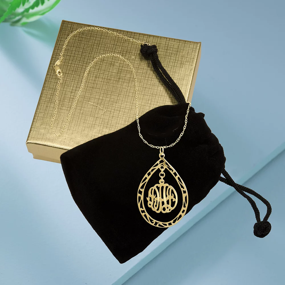 Personalized Teardrop Pendant Monogram Necklace in Sterling Silver or 14kt Gold Plated Sterling Silver