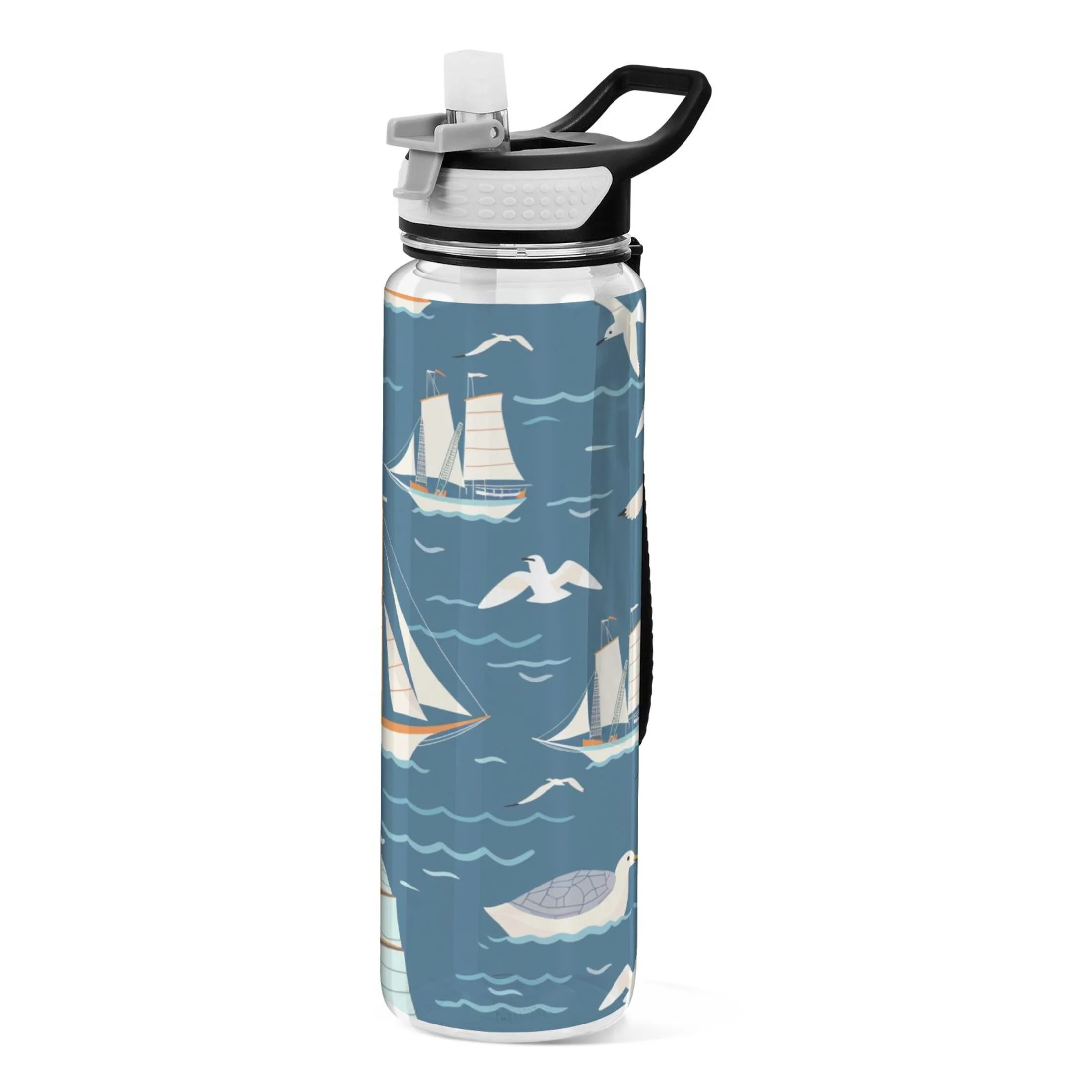 Seagulls and Ship 32oz Sports Water Bottles Leakproof Tritan Bottle with Straw BPA Free Clear Bottle for Fitness Gym Outdoor Cycling
