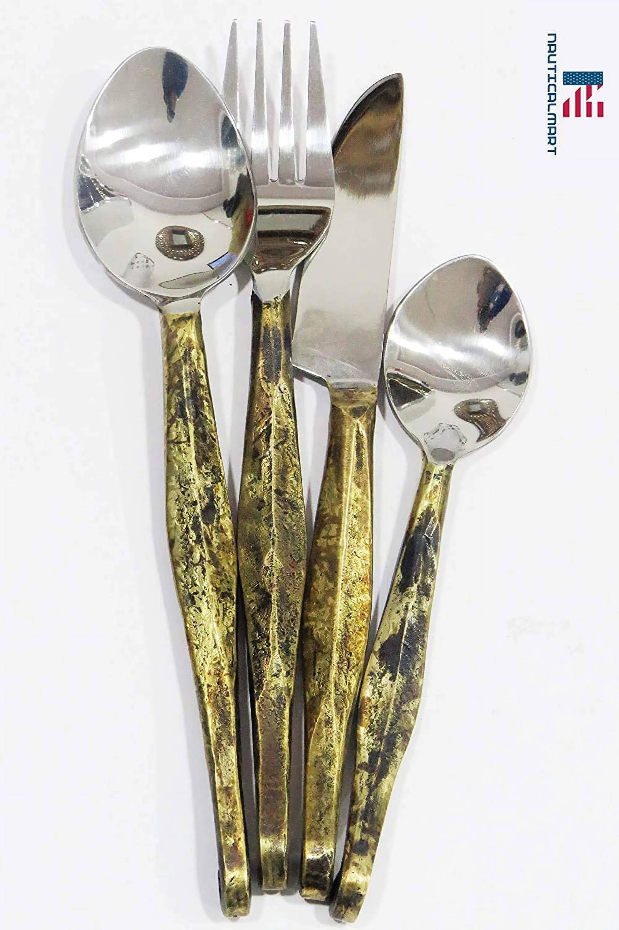 Stainless Steel Flatware Silverware Set, Spoon, Fork, Knife Stainless Steel Rustic Brass Dinnerware Set Kitchen Restaurant,Hotel