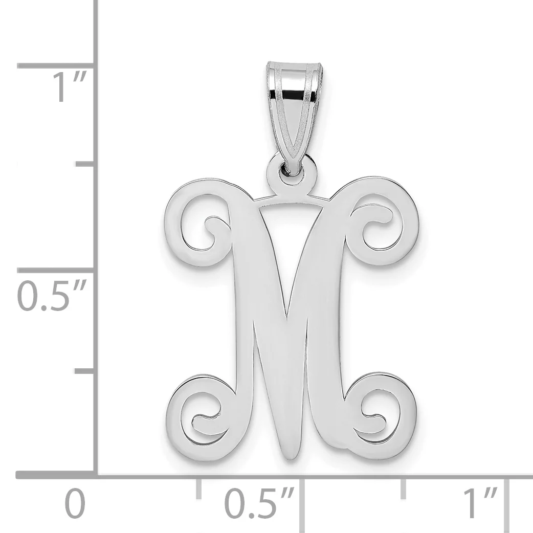 Saris and Things 10K White Gold Laser-Cut High Polished Initial Letter M Pendant
