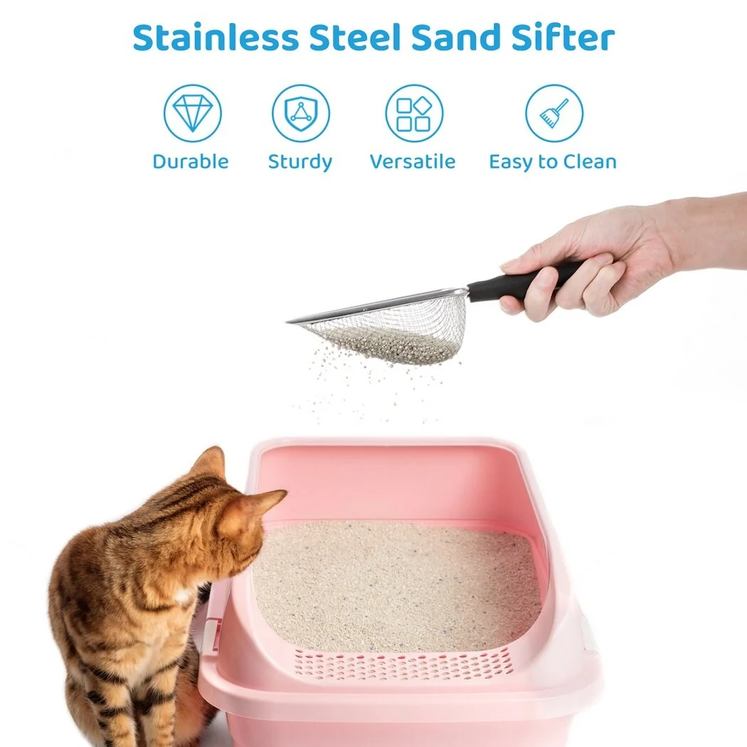 4-Pack Stainless Steel Sand Sifters, Fine Mesh Sifting Shovels, Reptile Substrate Metal Sand Shovel Sifter, Litter Box Scoop for Sand Bedding, Litter Shovels for Cats, Crustaceans, Fish