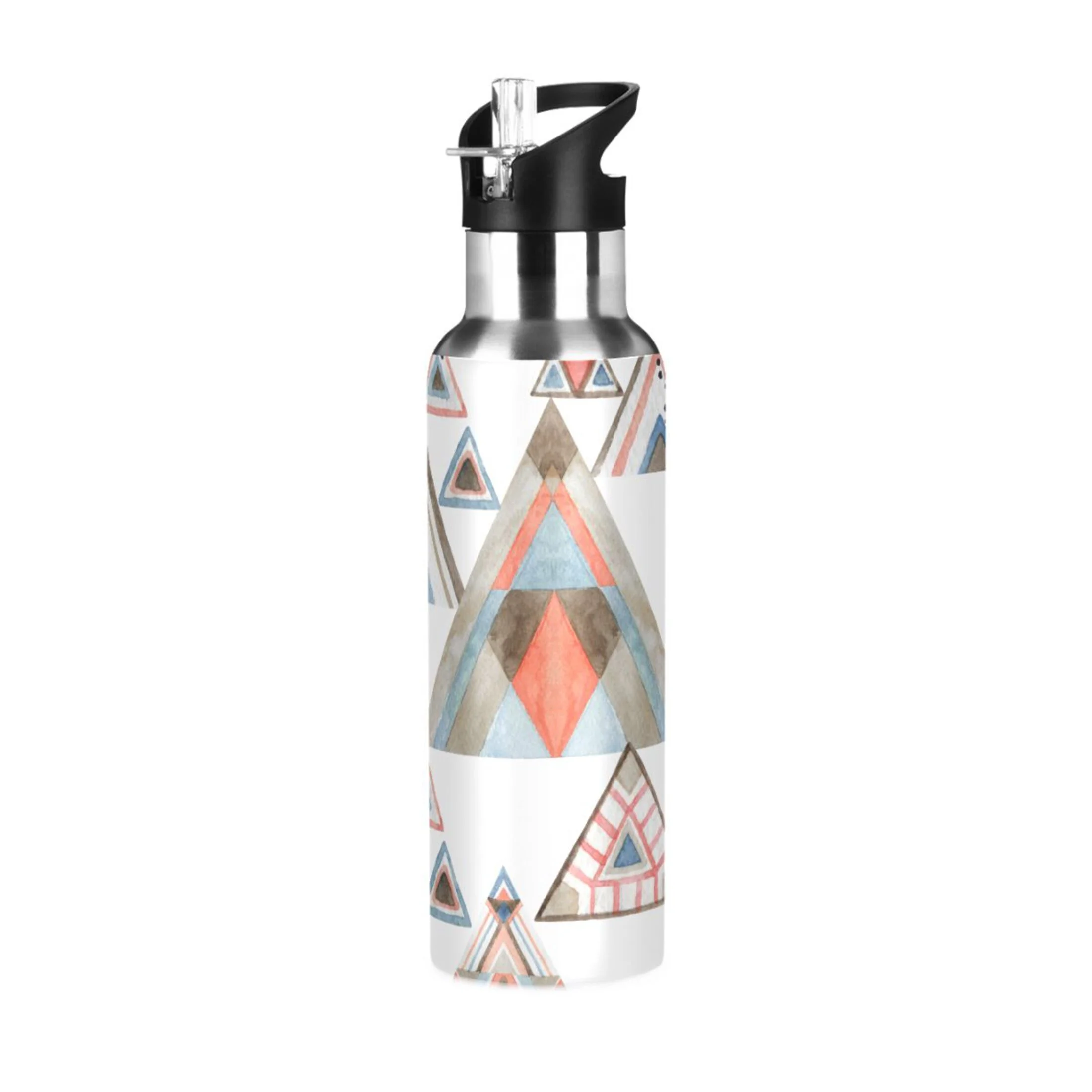 Stainless Steel Water Bottle Retro Print with Straw Lid Vacuum Insulated Leak Proof Flask Jug for Gym Travel Sports Cycling Outdoor 20 OZ