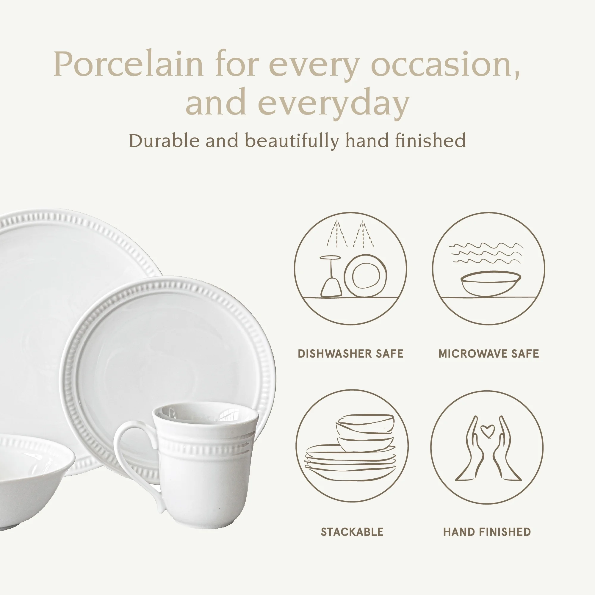 Over and Back 32 Piece White Porcelain Embossed Dinnerware Set