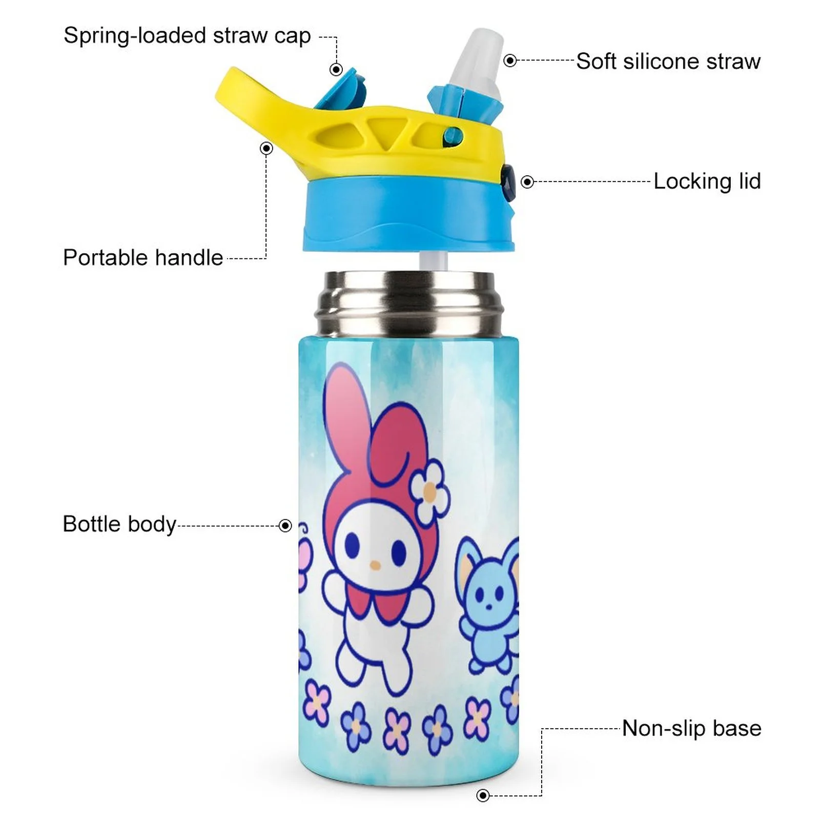 My Melody Characters Children's Water Bottle Vacuum Insulated Stainless Steel Cup With Straw Toddler Thermoses