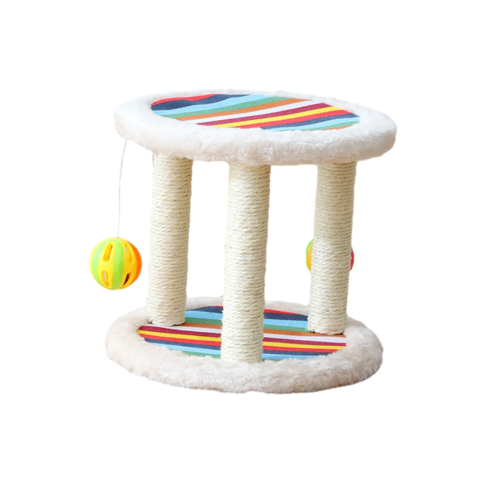Toysmith Cat Scratch Post Kitten Scratch Perch with Hanging Balls, Platform with Carpeted Base, Sisal Cat Scratcher for Cats Supplies Beige
