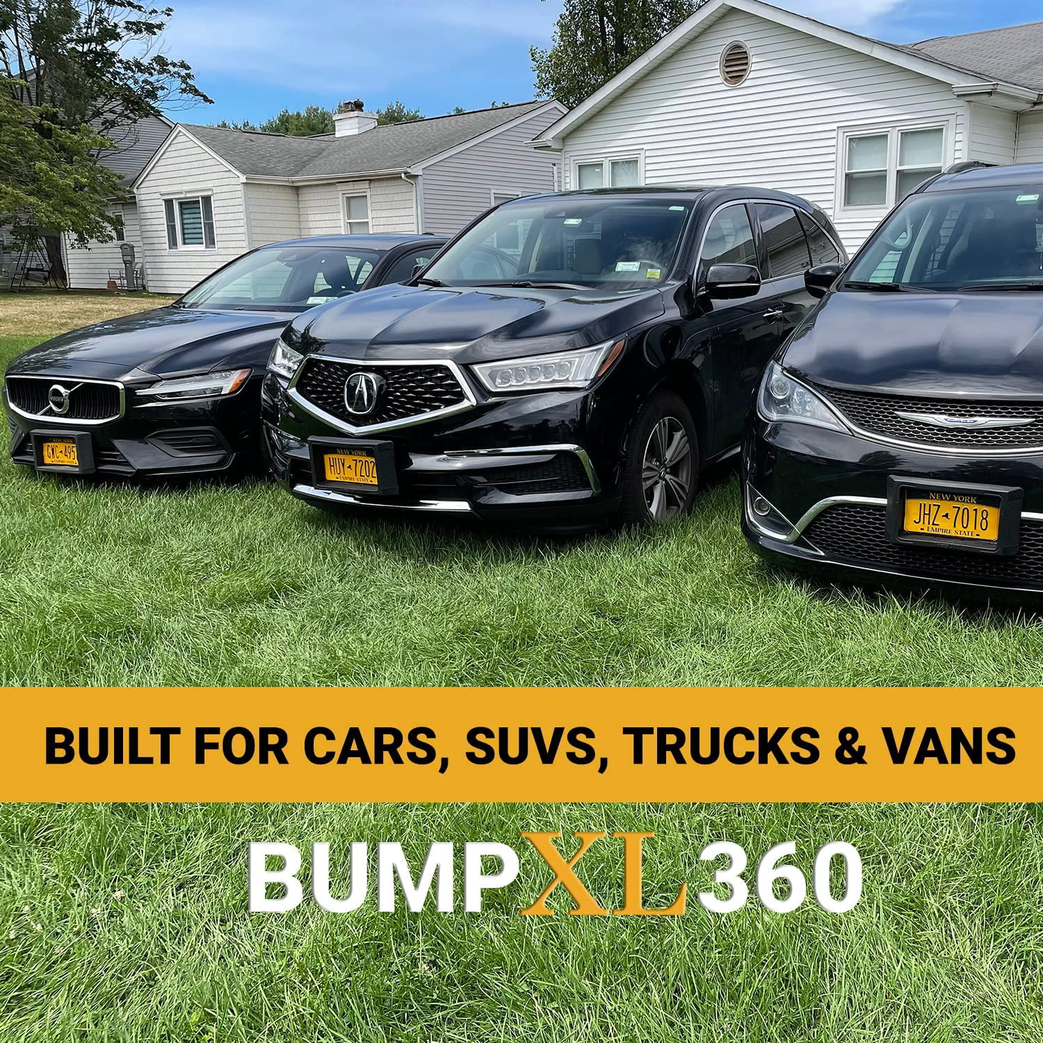BumpXL Front License Plate Bumper Guard protector – XL Bump Protection for Cars, SUV’s, Vans & Trucks – includes black license plate mounting screws – BUMP 360-XLseries