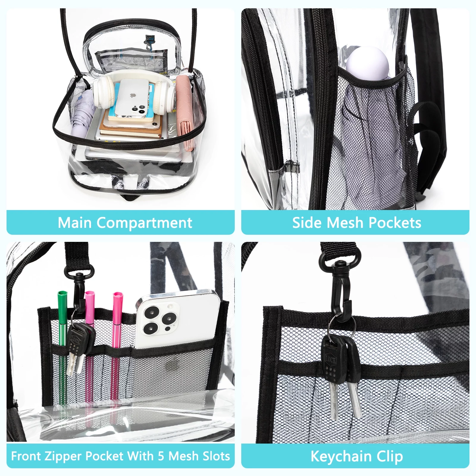 Cheruty Heavy Duty Transparent Clear Backpack Large See Through Backpacks for School,Sports,Work,Stadium,Security Travel,College