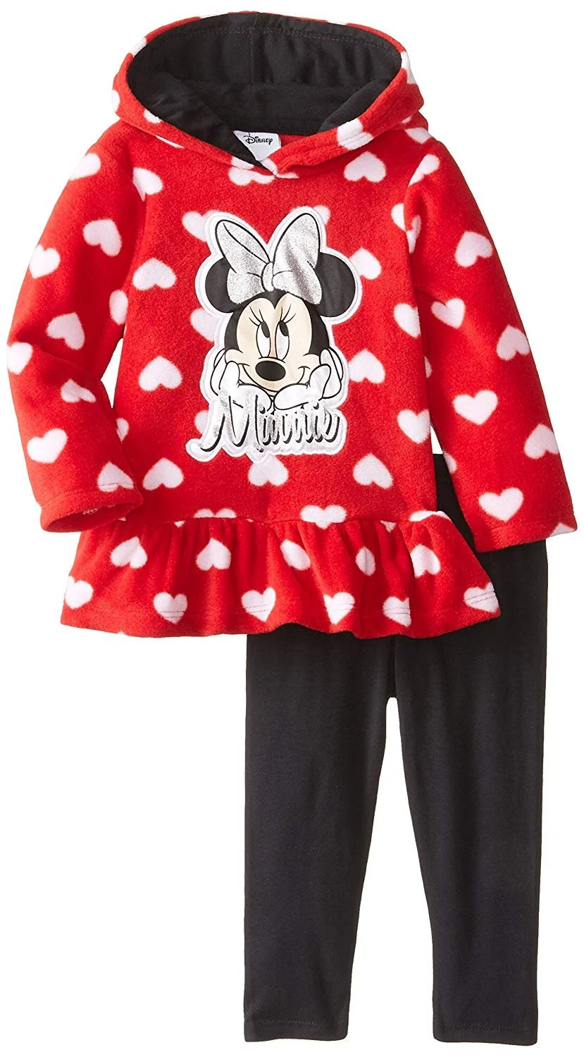Disney Baby Girls' Minnie Mouse 2 Piece Heart Fleece Set, Chinese Red, 12 Months