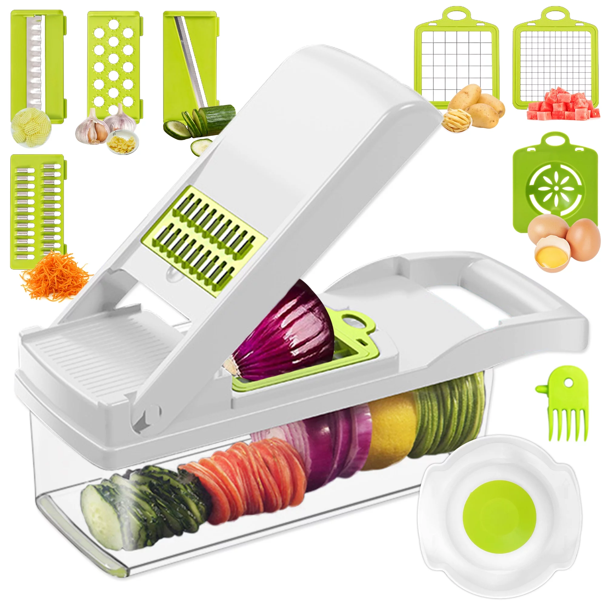 Ptlom Vegetable Chopper with 8 Blades:Mandoline Slicer Onion Chopper Dicer Egg Separator Slicer Vegetable Chopper Cutter Slicer,Food Chopper Dicer Slicer with Container for Kitchen