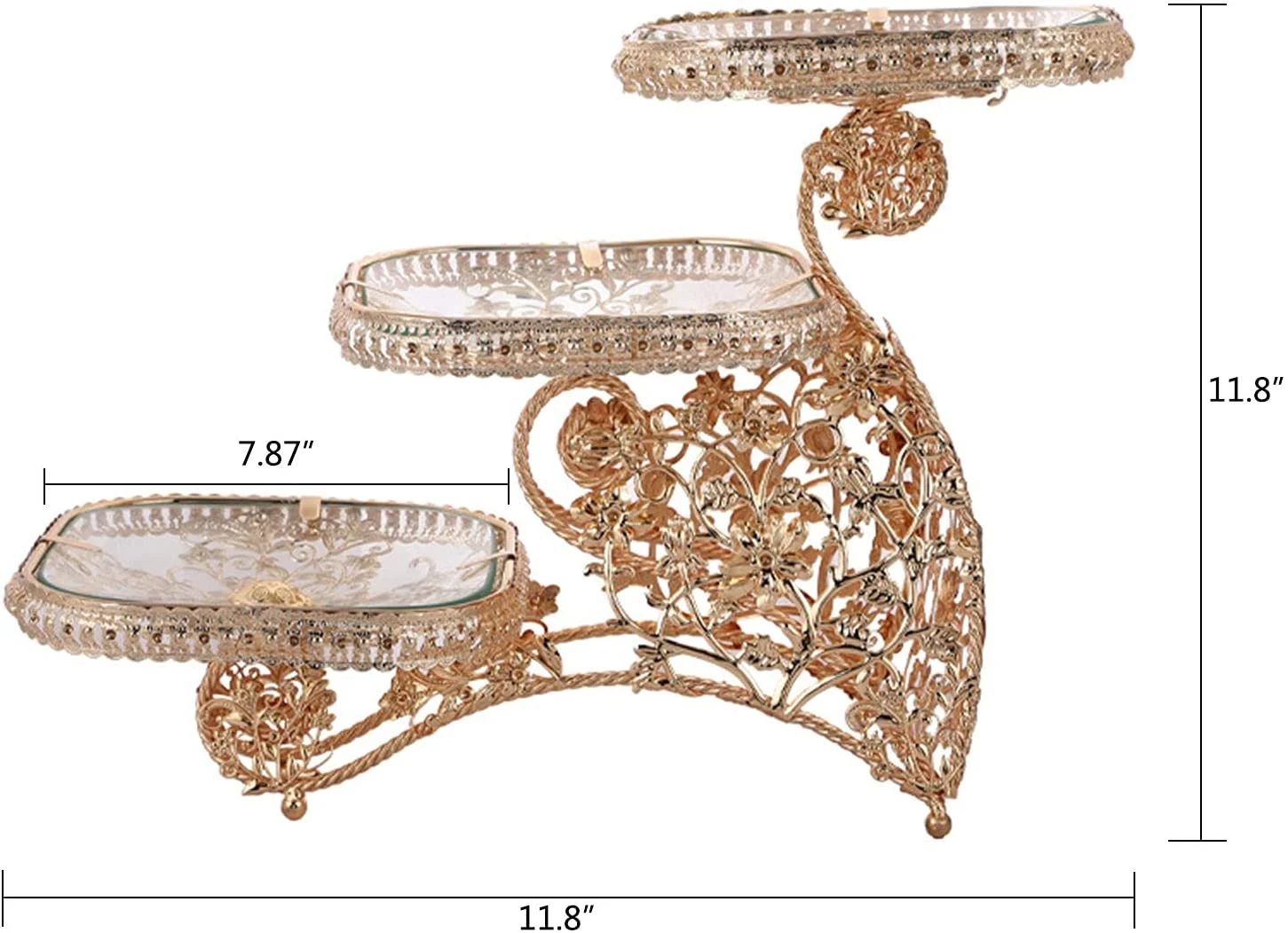 Oukaning 3 Layers Creative Design Fruit Plate Multi-Layer Cake Stand Gold Cupcake Holder Stand Fruit Candy Bowl Party Wedding