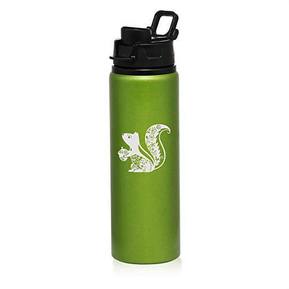 MIP Brand 25 oz Aluminum Sports Water Travel Bottle Fancy Squirrel (Green)