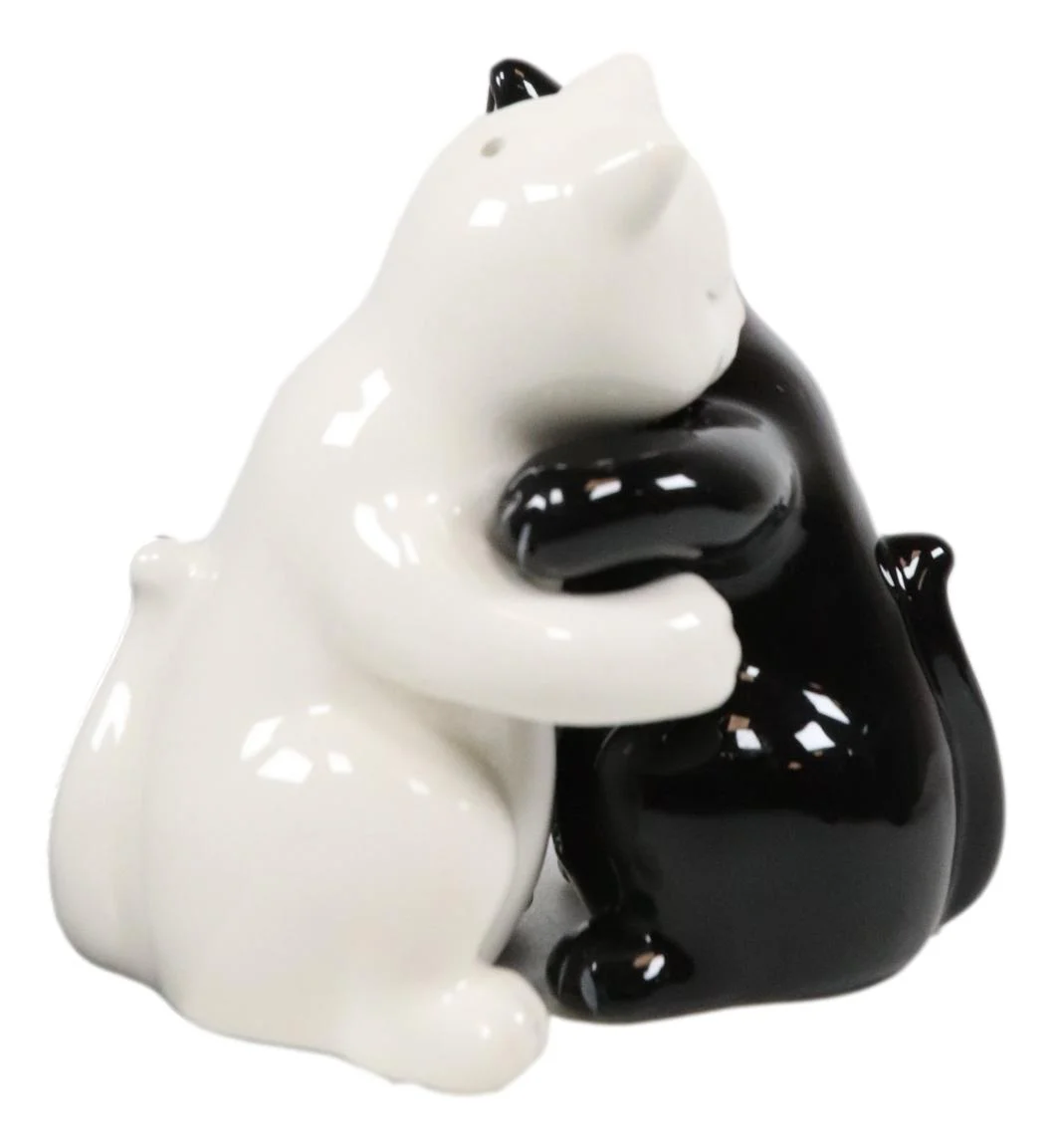 Ebros Colorful Ceramic Black White Cat Couple Hugging Dancing Salt Pepper Shaker