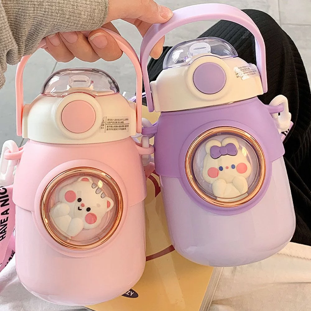 700ml Cute Large Capacity Straw Vacuum Flasks Thermal Mug Water Bottle Insulation Cup PURPLE