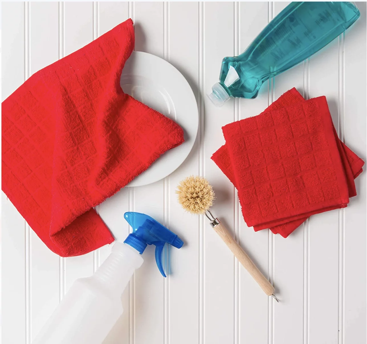 Kitchen Towels - Red Windowpane Pattern Kitchen Towels, 15x15 in. - 4 Kitchen Towels