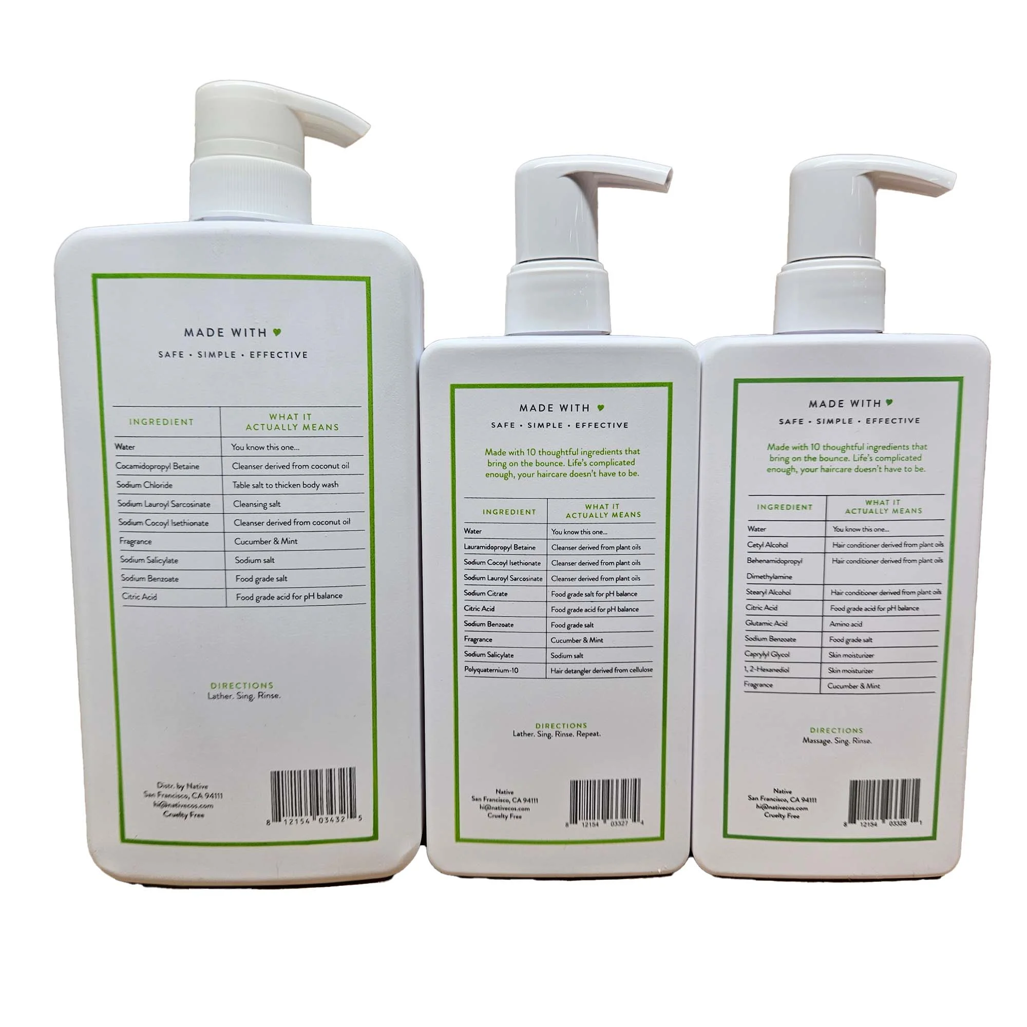 Native Natural Body Wash, Shampoo, Conditioner & Loofah, Cucumber & Mint, Sulfate Free, Paraben Free