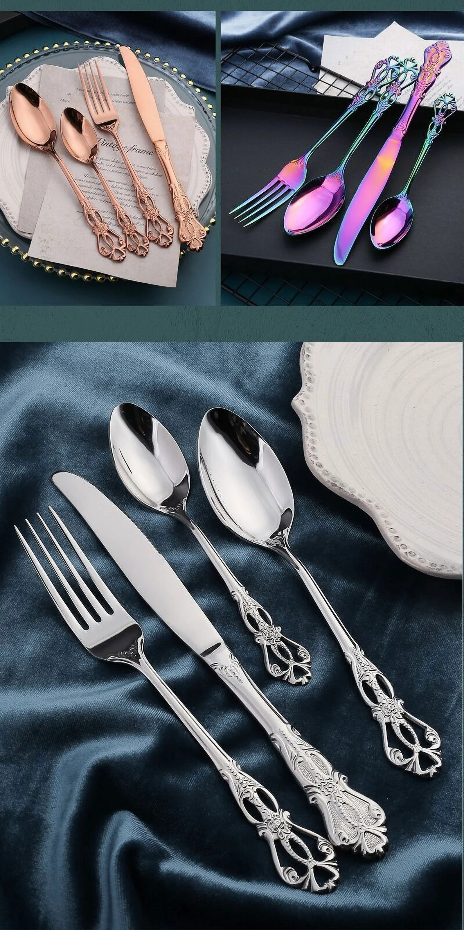 24pcs Cutlery Set Gold Dinnerware Spoon Dinner Silverware Tableware Gifts