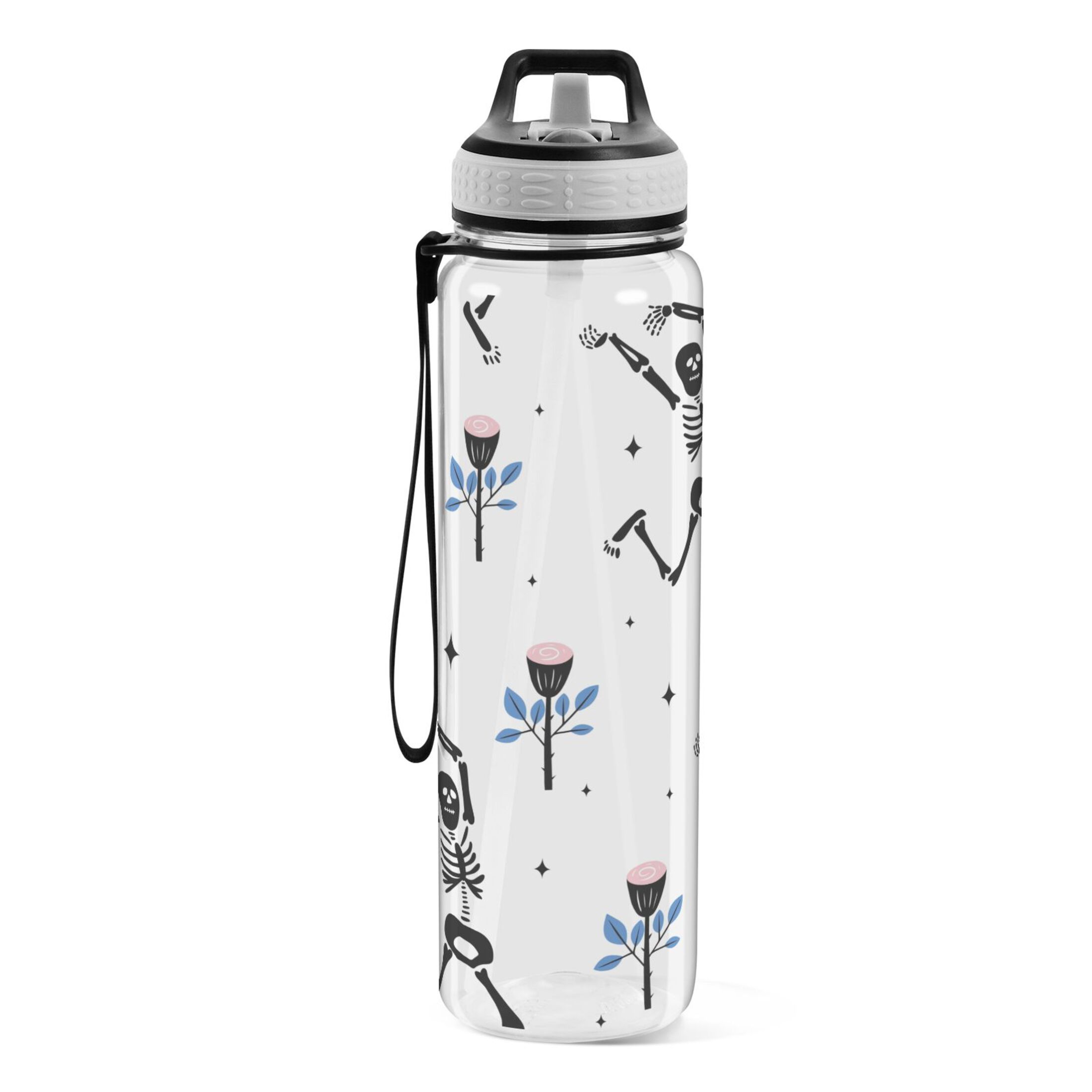 Magic Dancing Skeletons 32oz Water Bottles with Straw Tritan Leakproof Sports Bottle BPA Free Clear for Fitness Gym Swimming Cycling