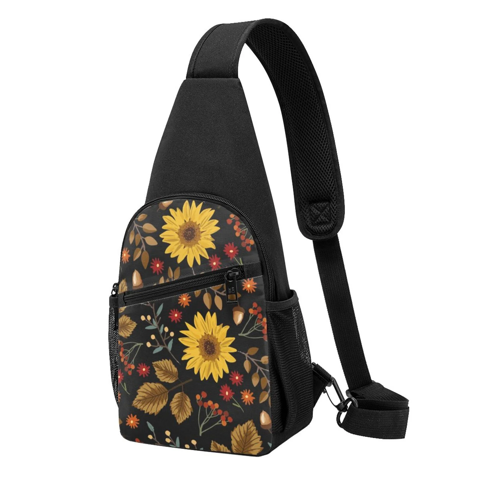 Balery Fall Sunflowers Leaves Chest Pack,Small Sling Bag For Women Men,Crossbody Bags For Travel Hiking Running Sports
