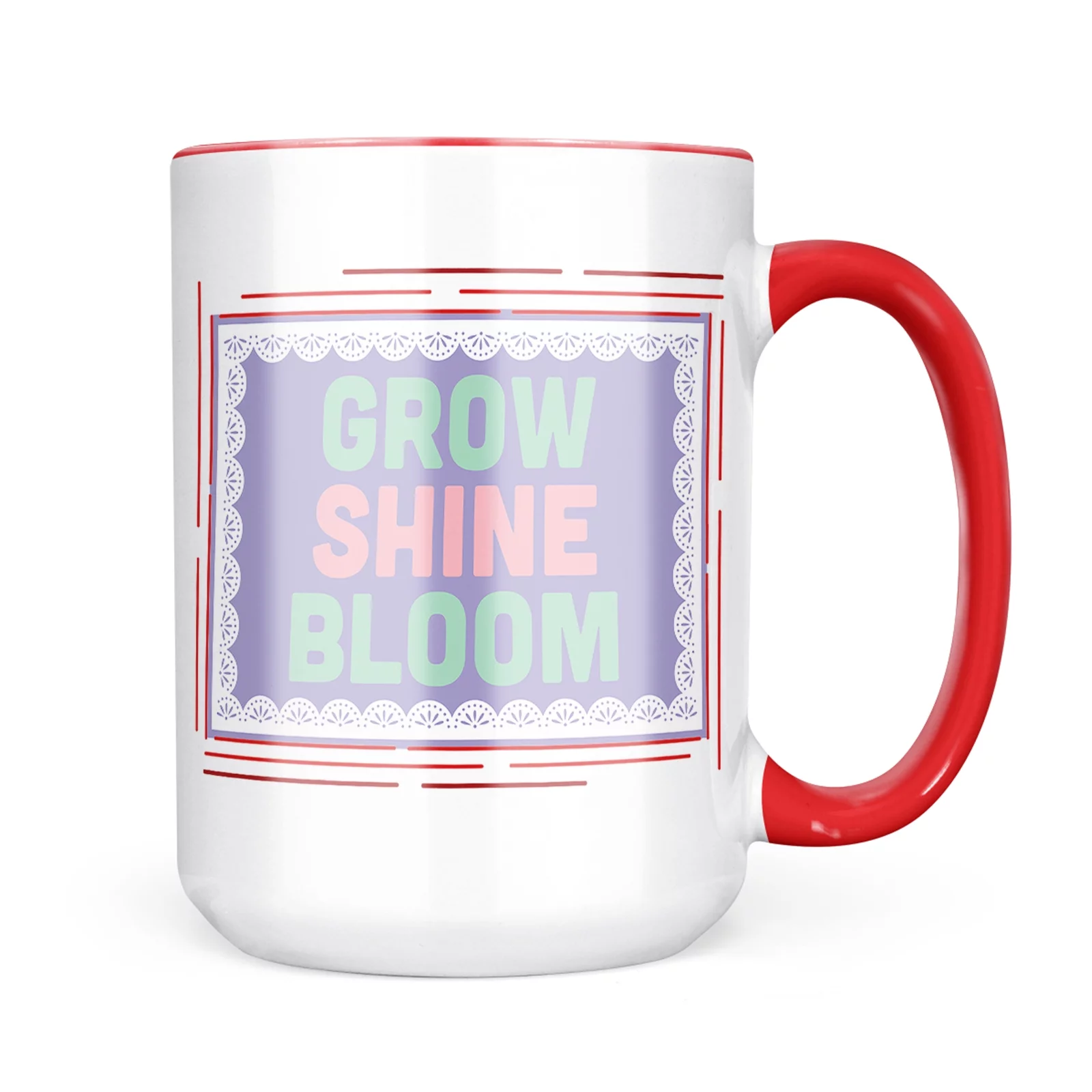 Neonblond Grow Shine Bloom Spring Colors Doily Border Mug gift for Coffee Tea lovers